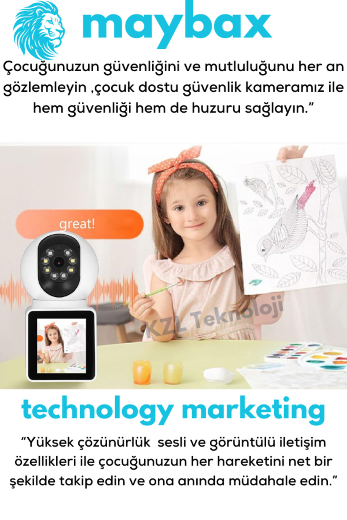 Maybax Ekranlı Görüntülü Görüşme Sağlayan Yeni Nesil Akıllı Kamera Ev-Ofis-Bebek-Yaşlı Hasta Kamerası fotoğrafı 7 (önizleme)
