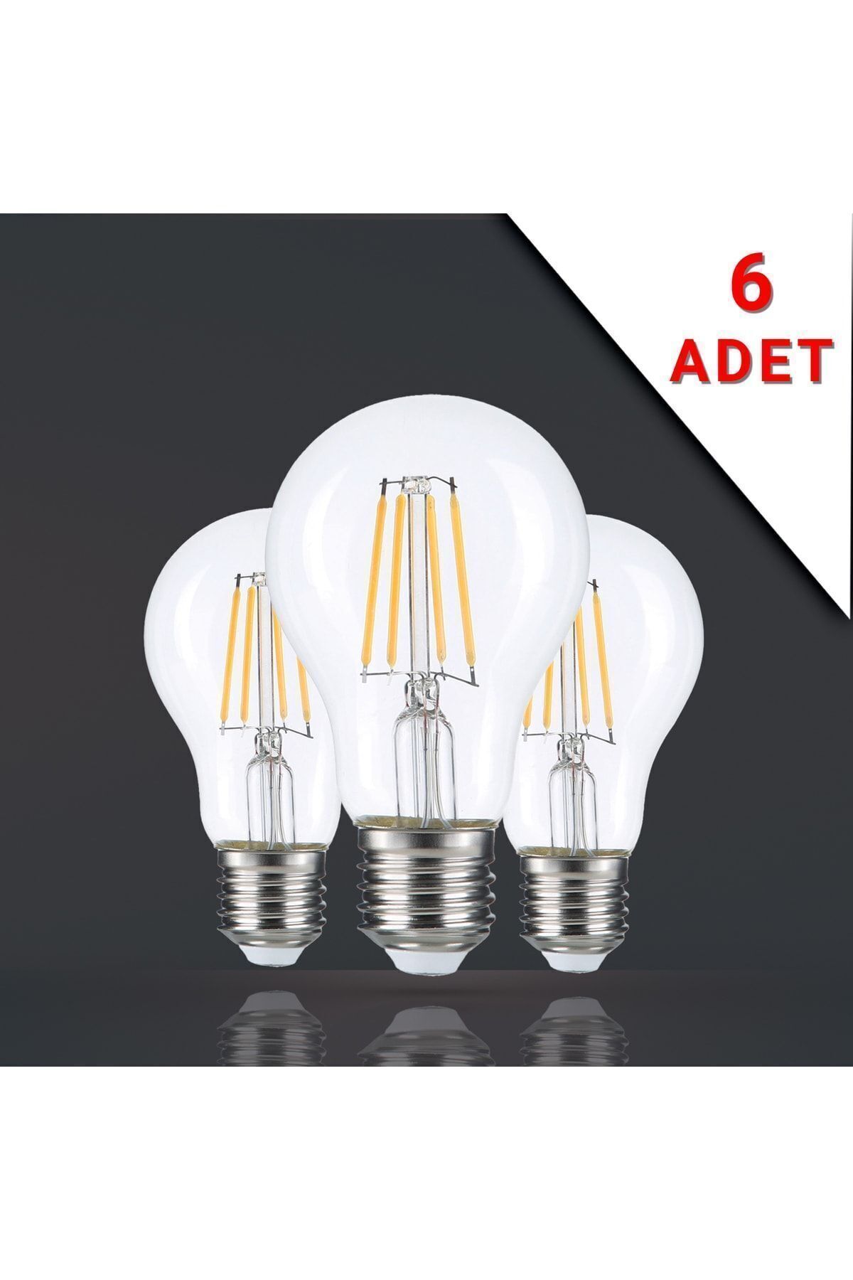 6 Adet Led Filamanlı E27 Rustik Ampul 6 Watt 3000k Gün Işığı A60
