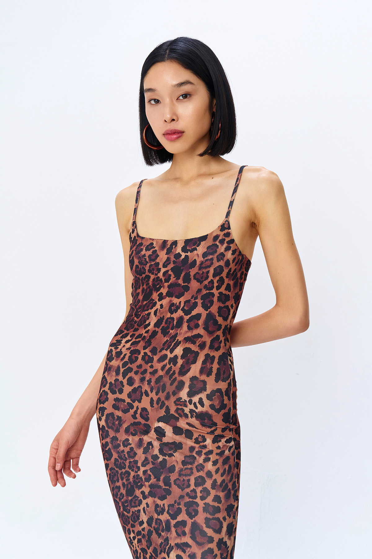 Quzu-Black Leopard Print Thin Strap Long Dress 3