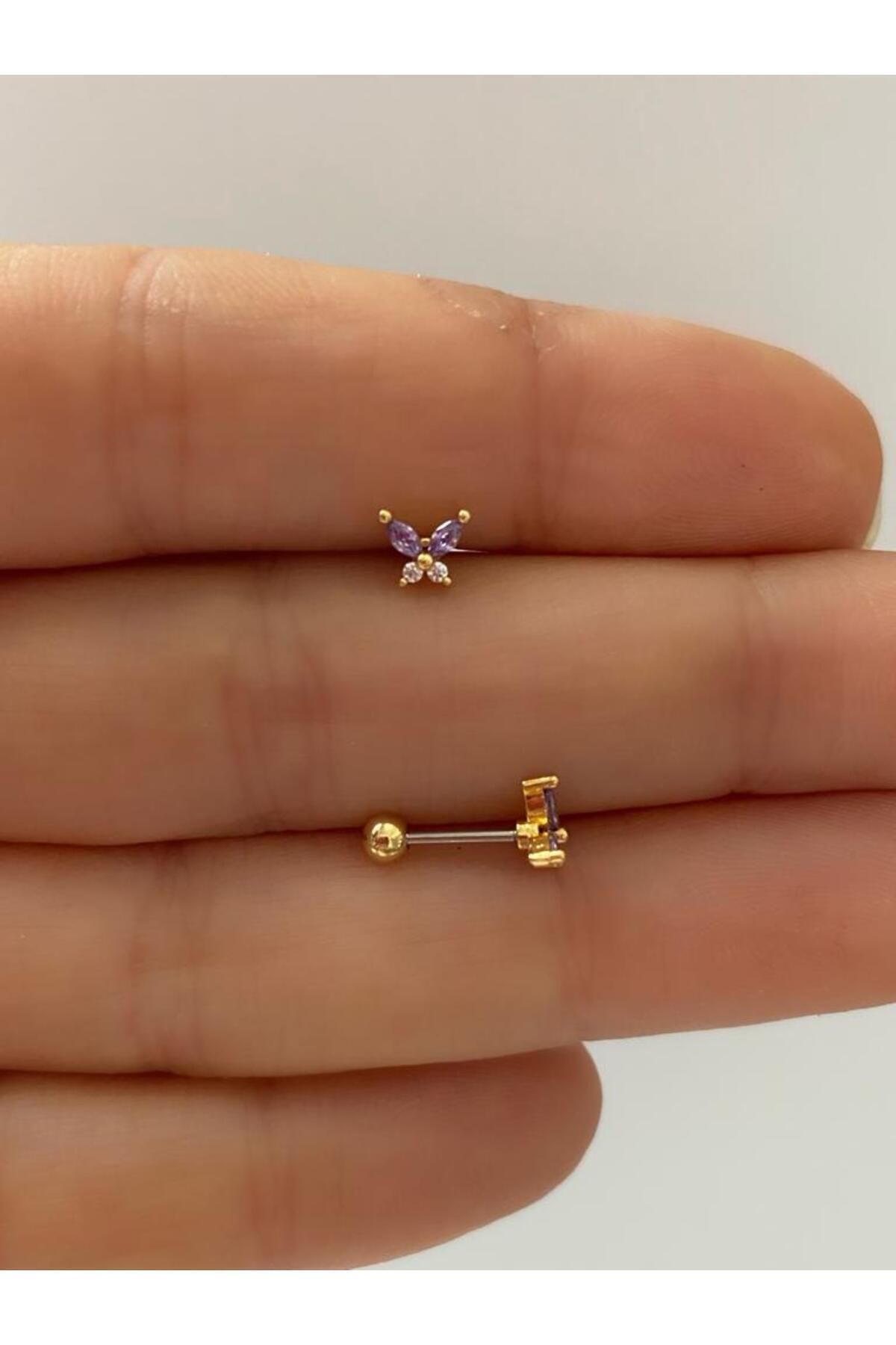 zirkon taşlı kelebek tragus helix (kıkırdak) conch kulak memesi ( lobe) uyumlu piercing