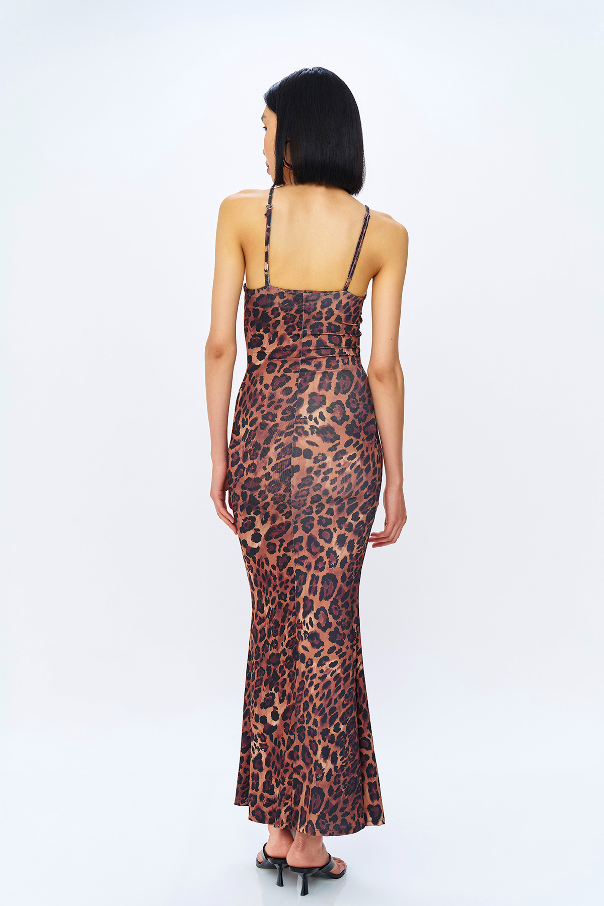 Quzu-Black Leopard Print Thin Strap Long Dress 5