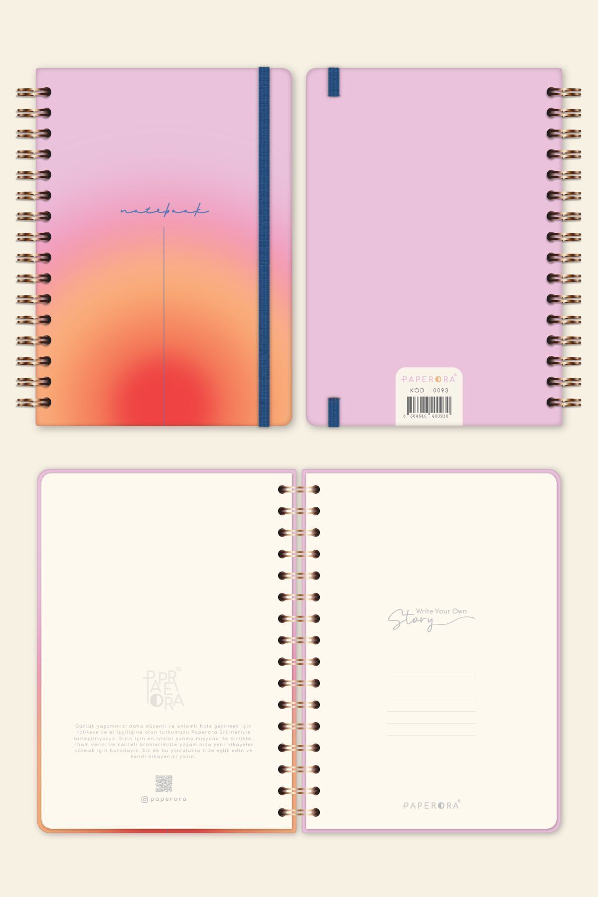 PAPERORA-A5 Red PinK Gradient - Spiral, Hard Cover and Elastic Lined Undated Notepad 6