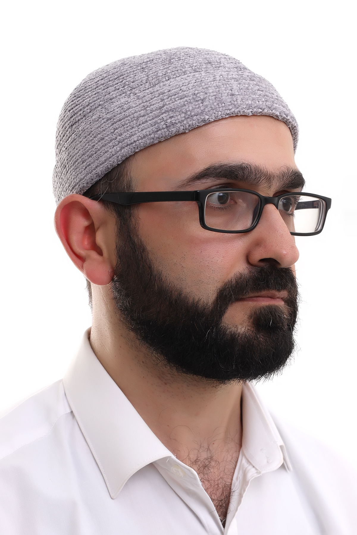 ihvan online Gri Katlamalı Sade Desen Kışlık Kadife Takke Şapka görsel 2