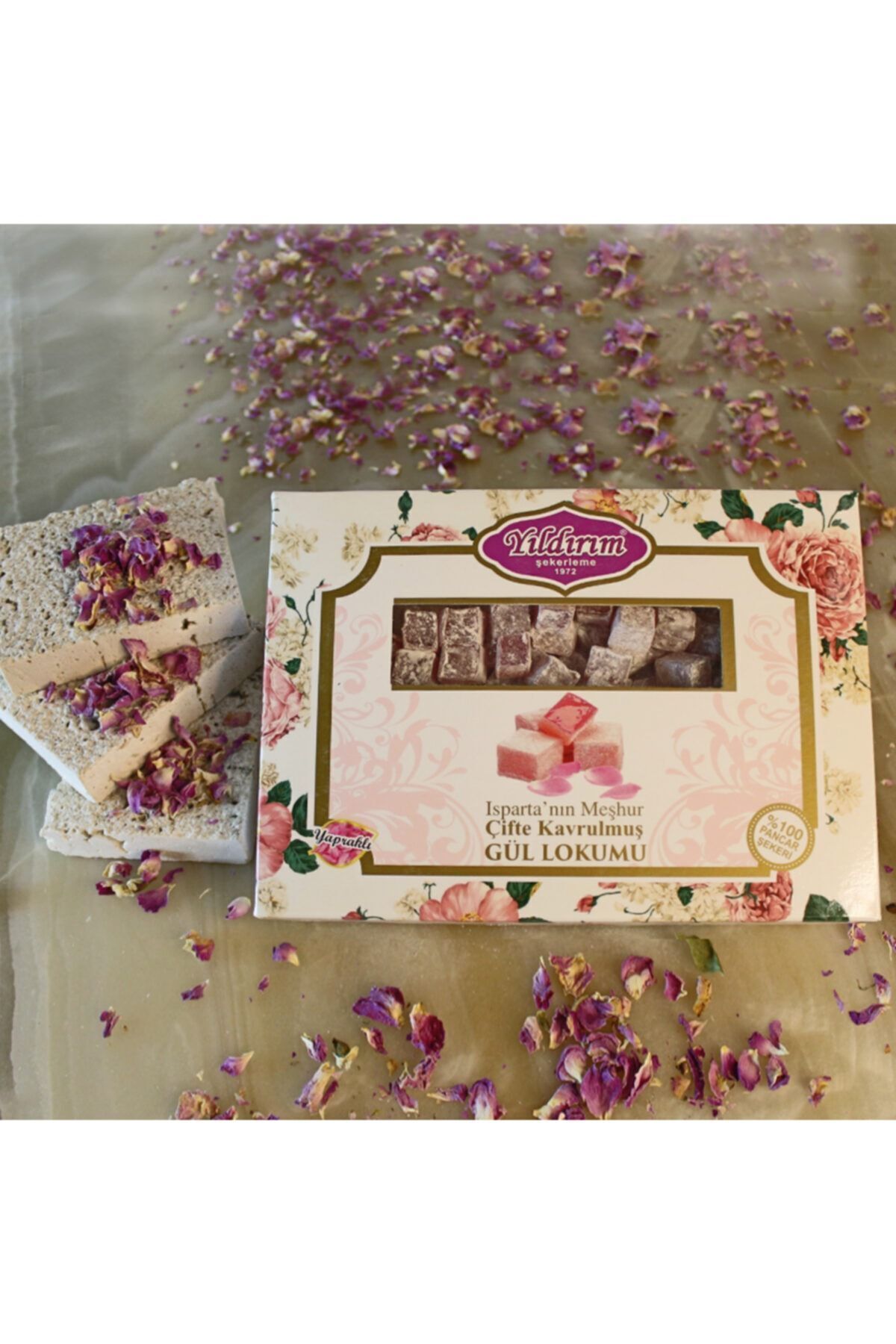 Güllü Çifte Kavrulmuş Lokum 450gr. %100 Pancar Şekeri