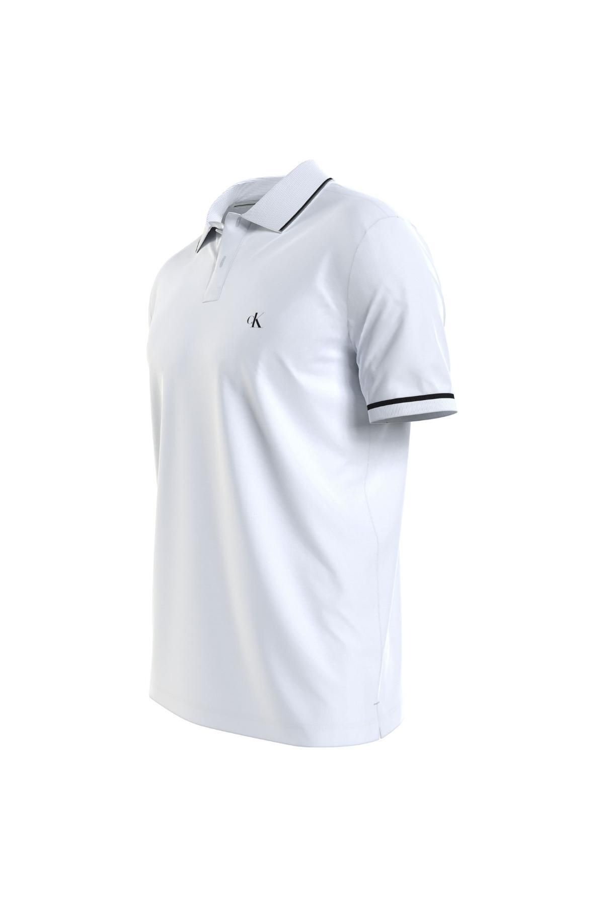 تی شرت یقه پولو سفید مردانه J30J315603 Beyaz Calvin Klein