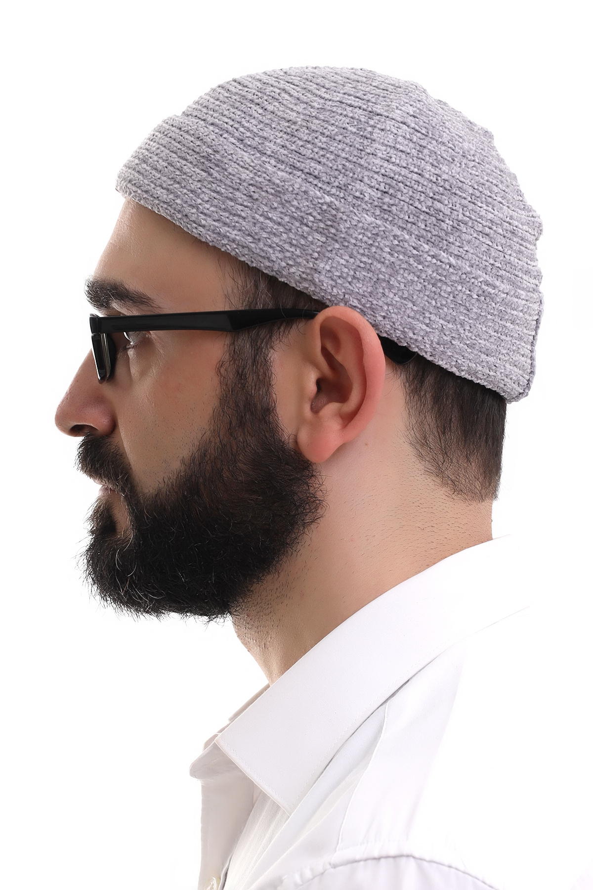 ihvan online Gri Katlamalı Sade Desen Kışlık Kadife Takke Şapka görsel 3