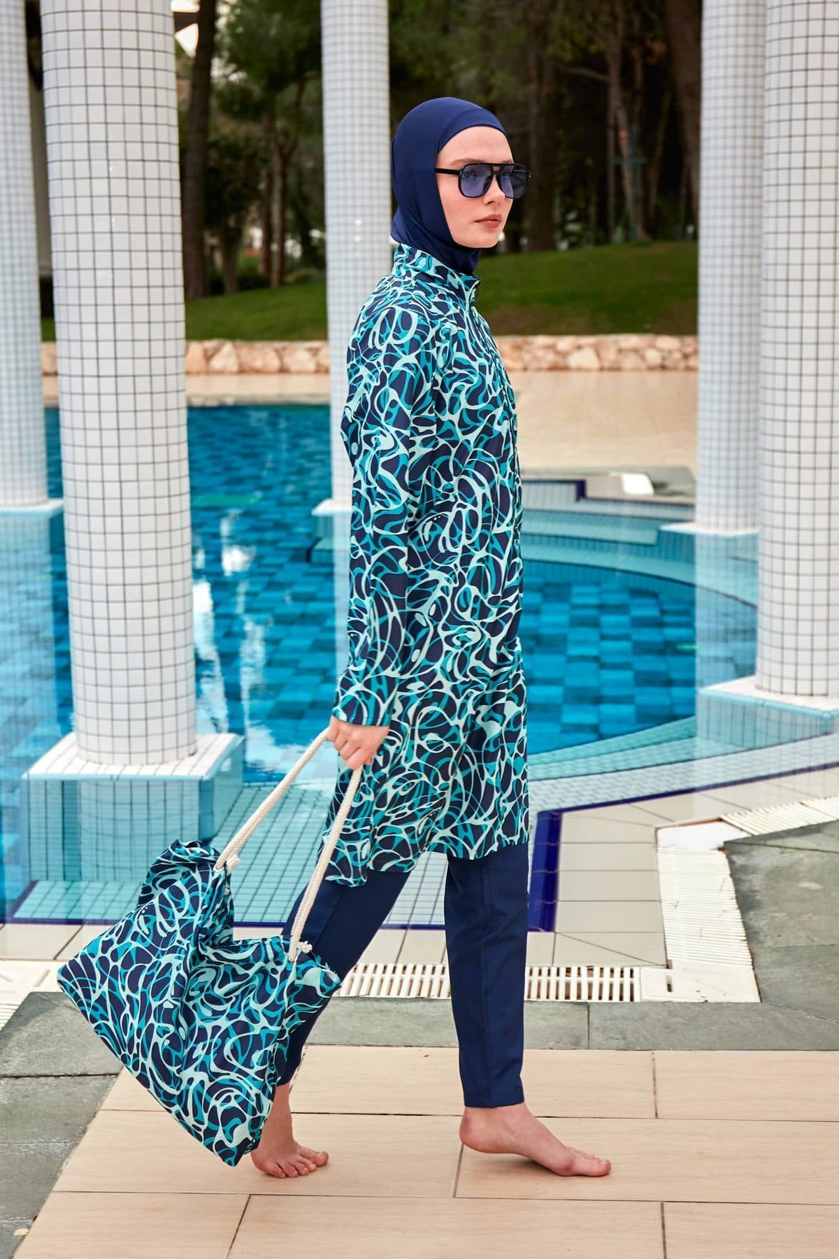 Riva Mera-R2404 Gemusterter, vollständig bedeckter Hijab-Badeanzug 5