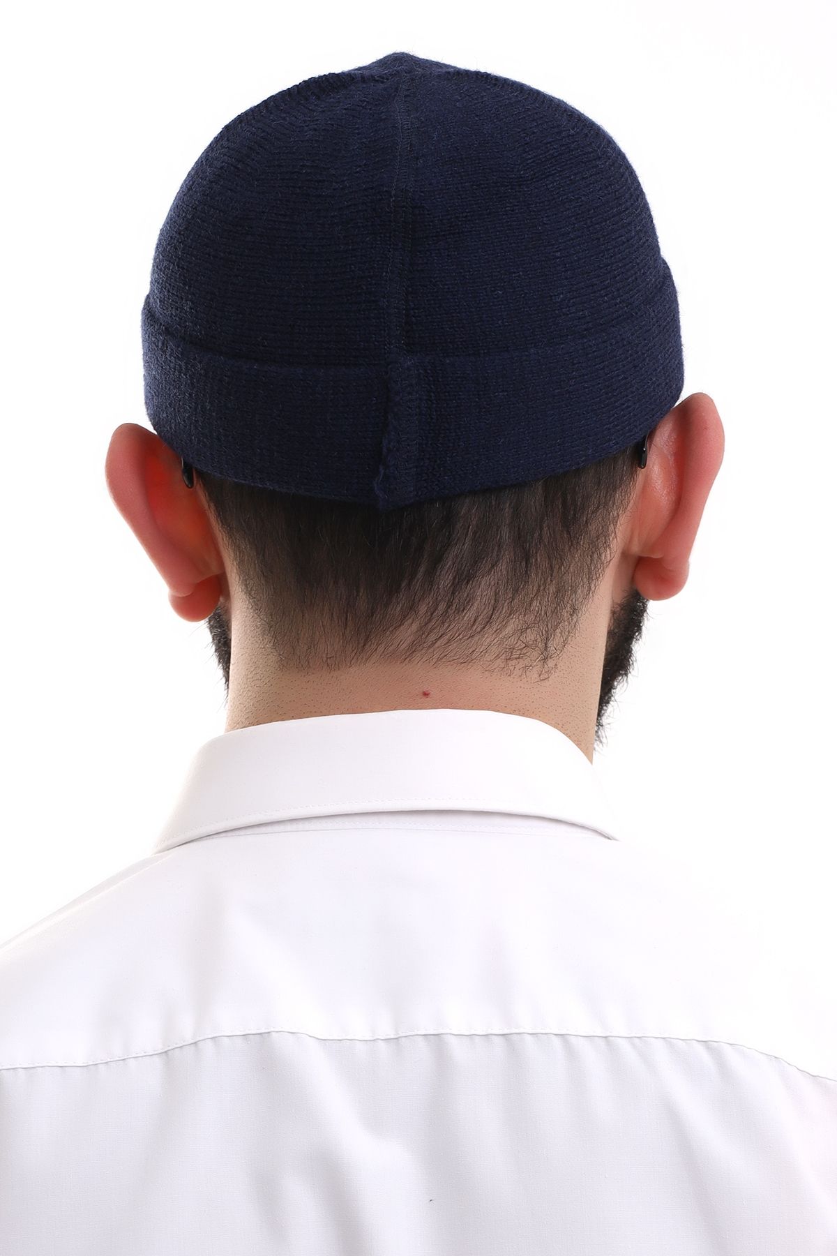 ihvanonline-Navy Blue Folded Simple Pattern Winter Orlon Skullcap Hat 6
