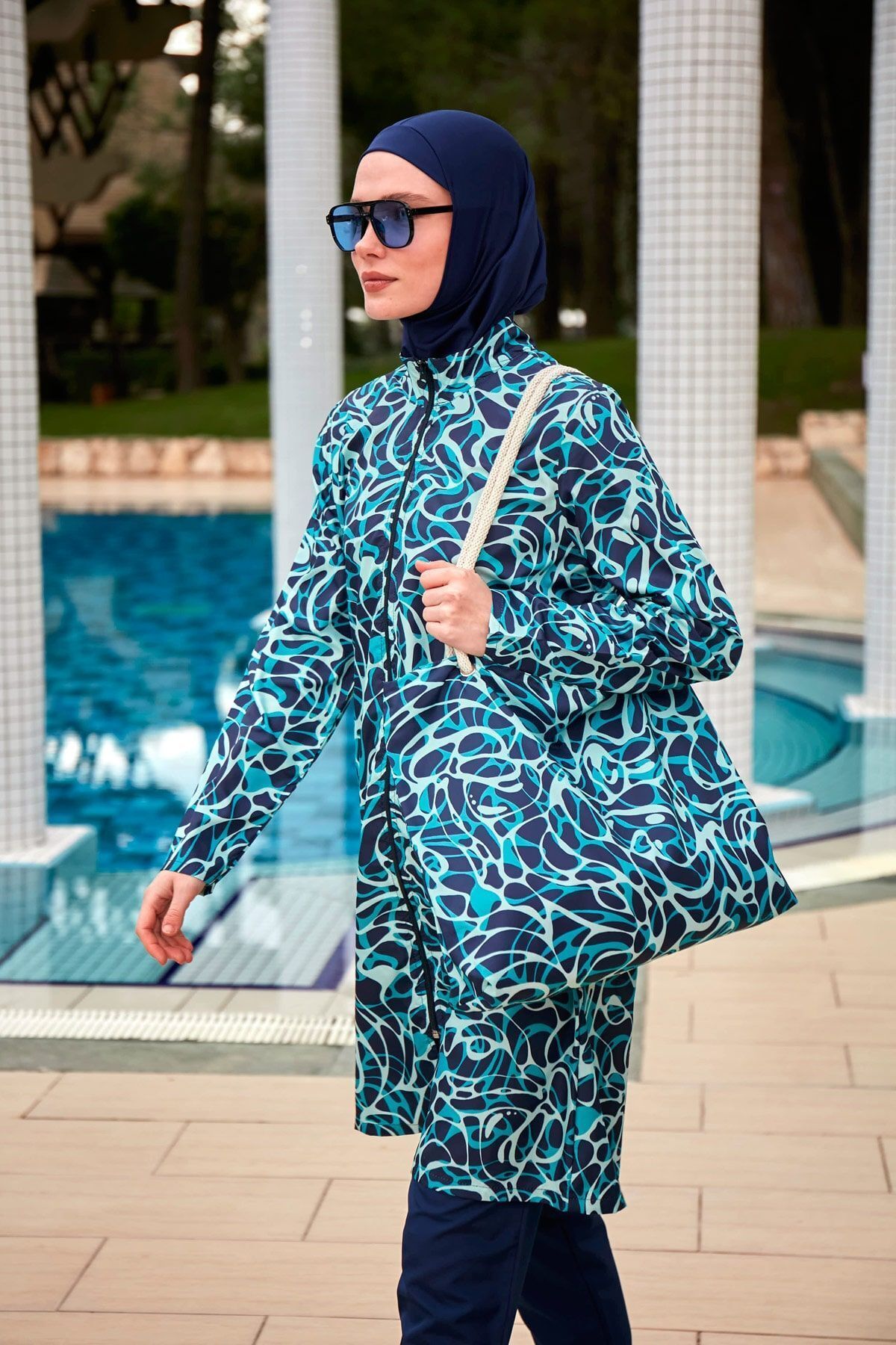 Riva Mera-R2404 Gemusterter, vollständig bedeckter Hijab-Badeanzug 4