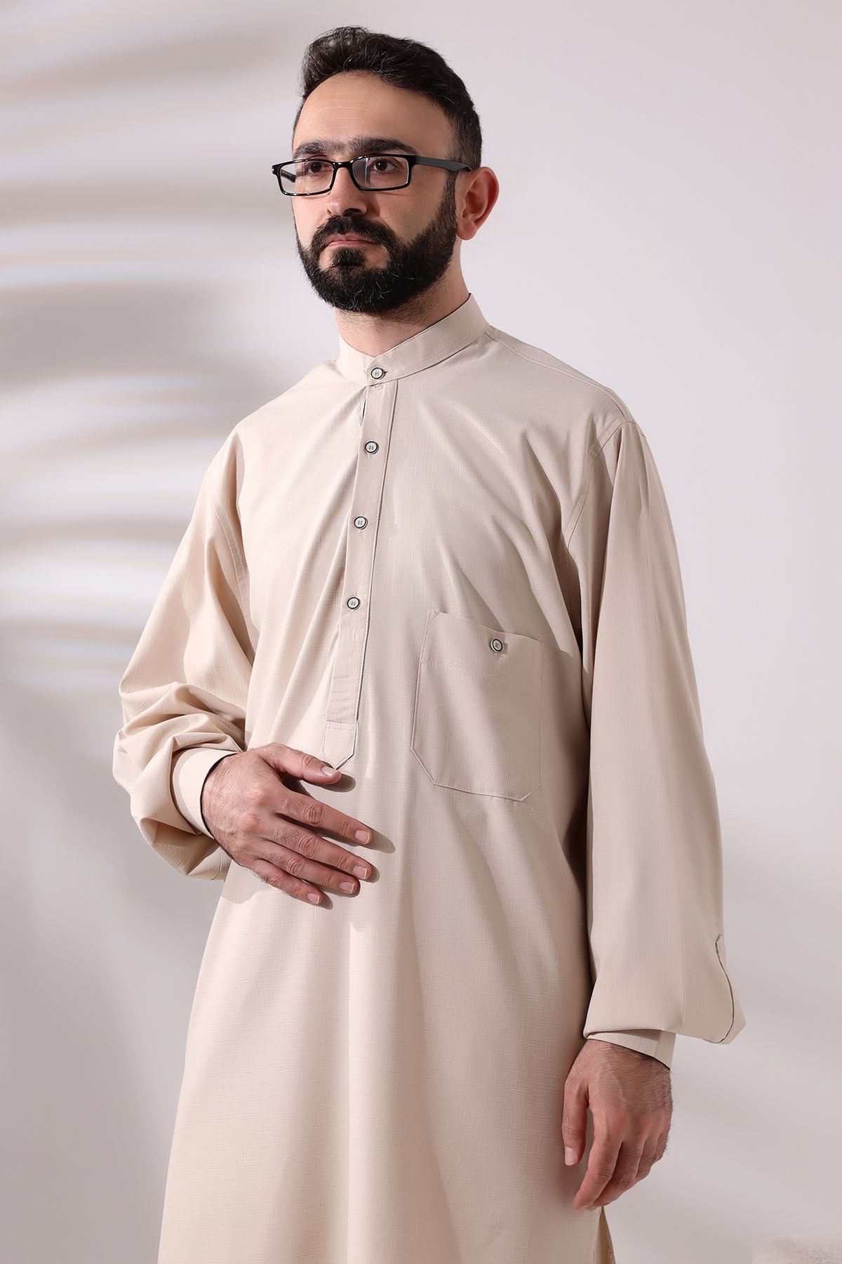 ihvanonline-Men's Viscose Afghan Suit - Berat Hajj and Umrah Clothing, Dark Cream 5