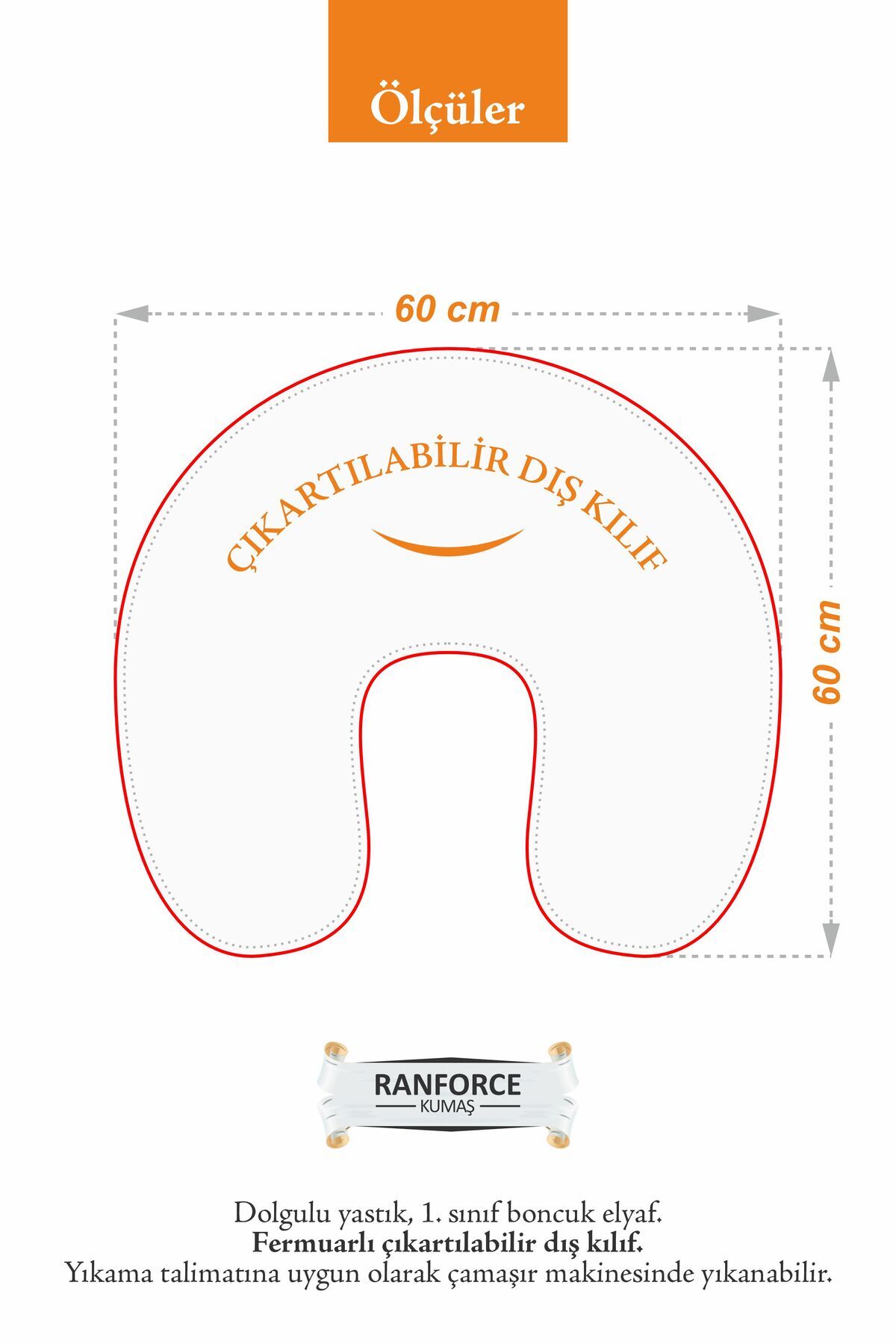 Umaybebek Emzirme Yastığı Minderi, Pamuk Kumaş - Gri Fırfırlı fotoğrafı 4 (önizleme)
