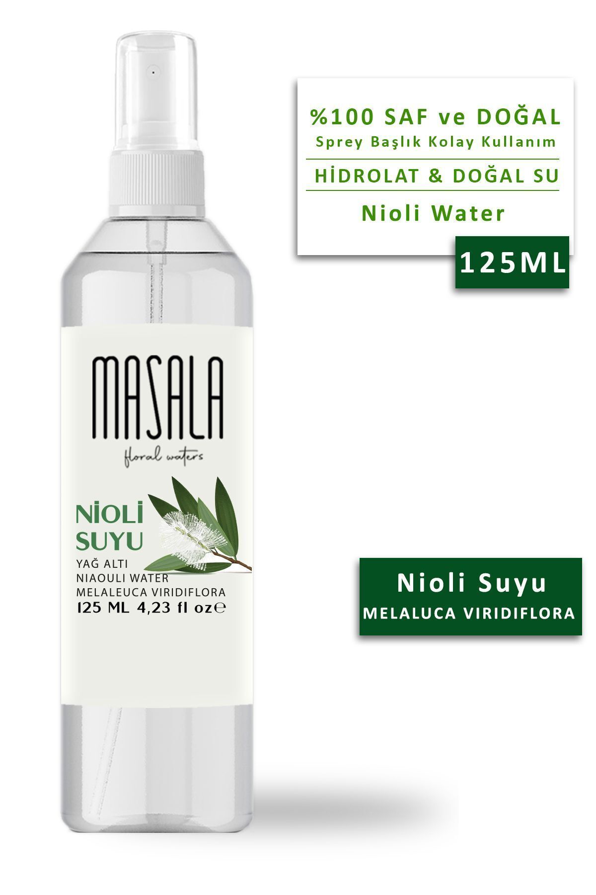 Nioli Water 125 ml 100% Natural Oily Hydrosol - Niaouli Water Hydrosol Masala