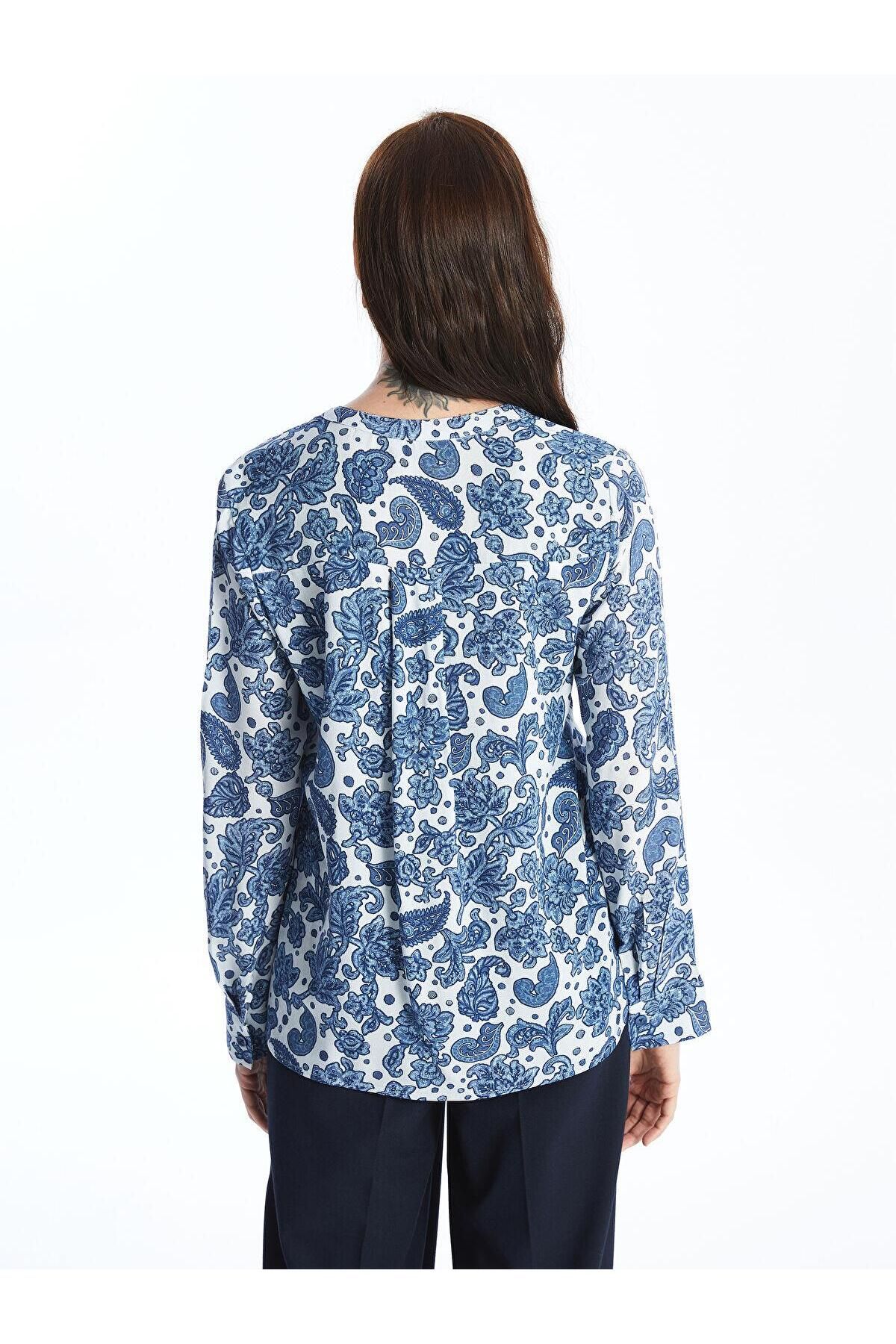 LC Waikiki-LCW Grace - Bluză de damă cu mânecă lungă, cu imprimeu floral, cu decolteu liber 5
