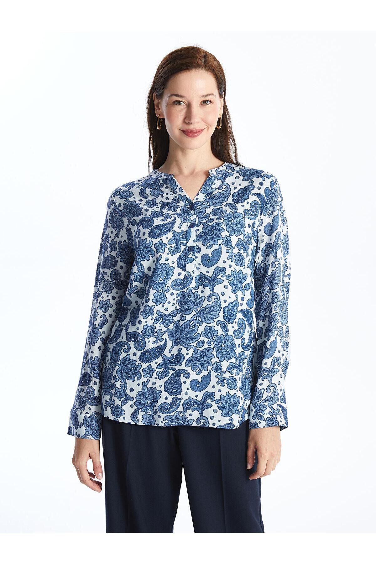 LC Waikiki-LCW Grace - Bluză de damă cu mânecă lungă, cu imprimeu floral, cu decolteu liber 3