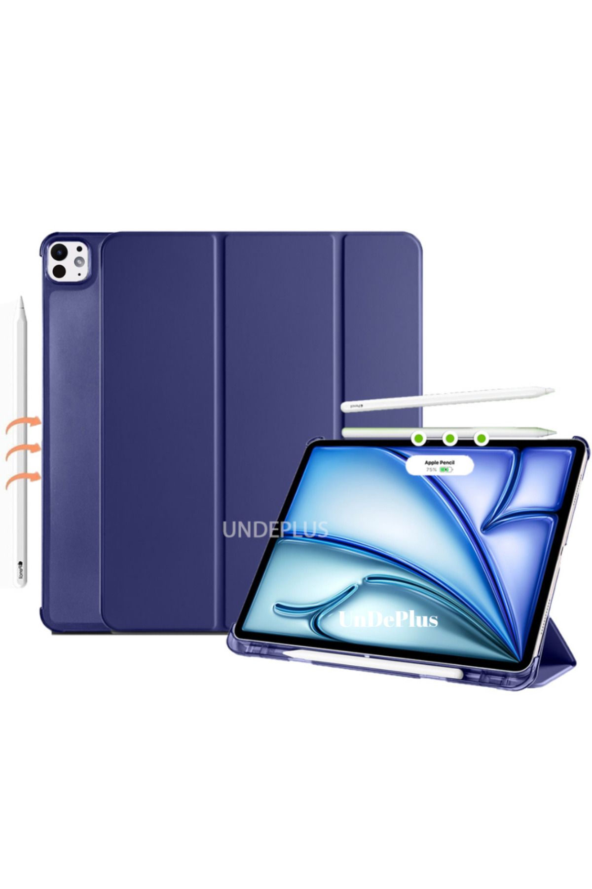 UnDePlus Apple iPad Pro 13inç M4 2024 Kılıf Flip Cover Kalem Bölmeli PC