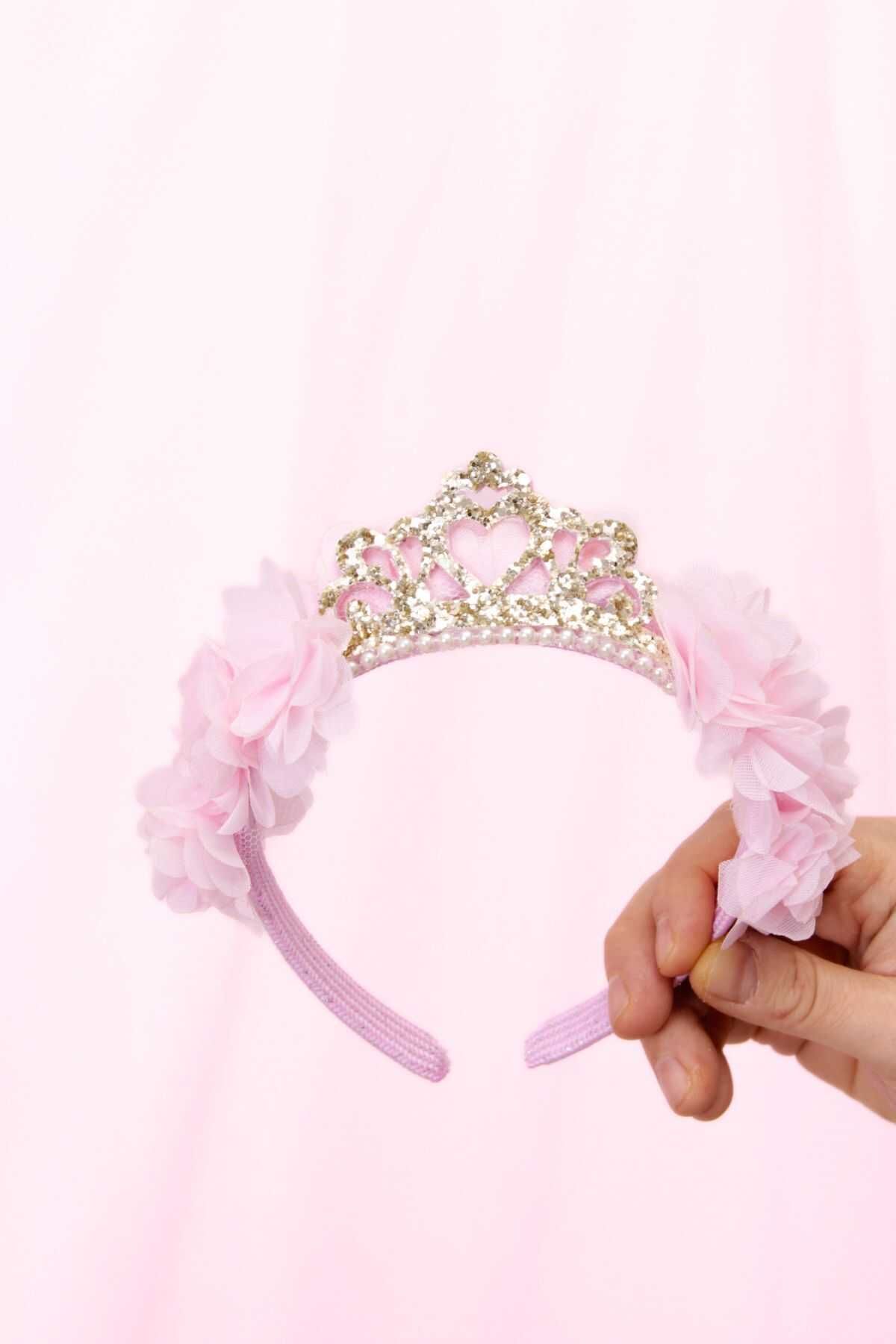 Little Honey Bunnies-Princess Figured Pink Tulle Floral Coated Crown 1