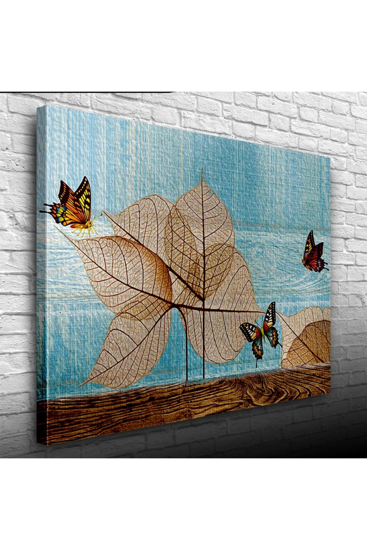 pazarella Kuru Yapraklar ve Kelebek Kanvas Tablo 50 x 70