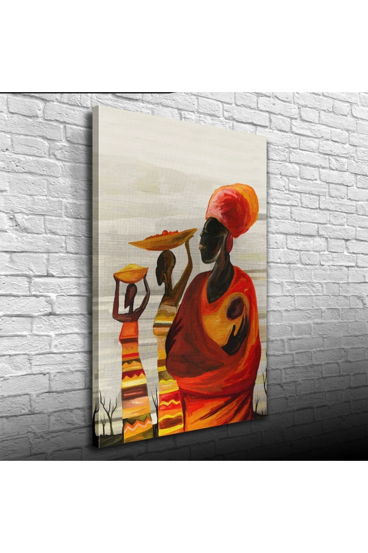 pazarella Turuncu ve Gri Tonlarda Afrika Yerli Kadınlar Kanvas Tablo 50 x 70