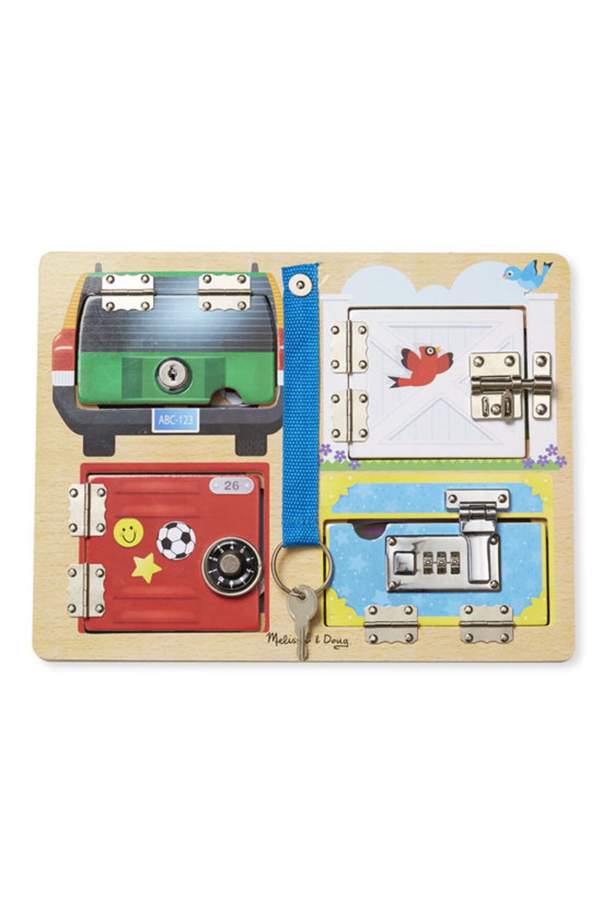 اسباب بازی های آموزشی Melissa Doug تخته قفل و داگ چوبی ساز Melissa & Doug