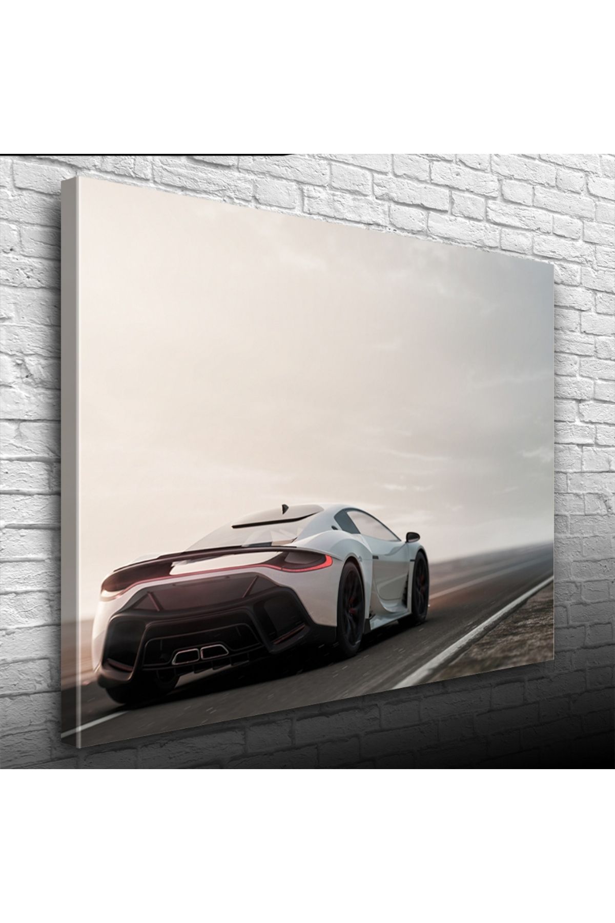 pazarella Beyaz Spor Araba Fotoğrafı Kanvas Tablo 50 x 70
