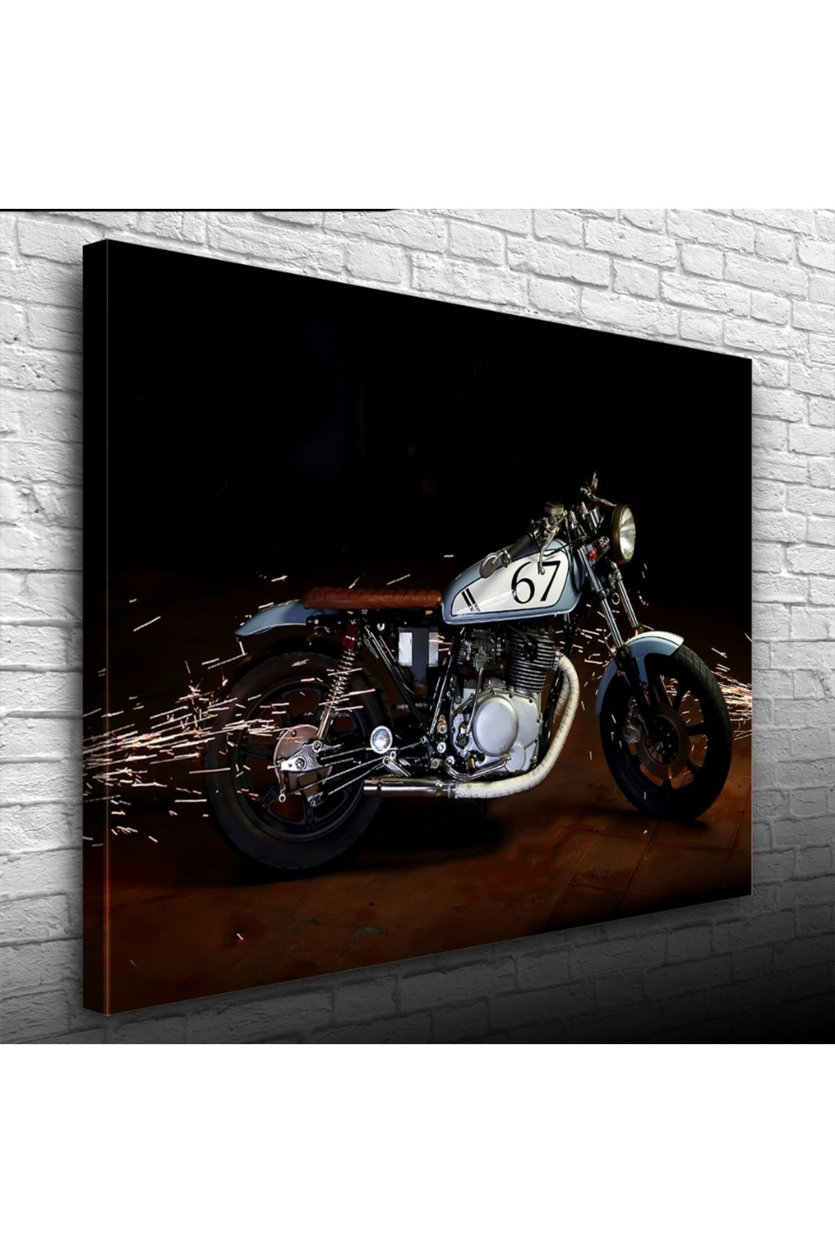 pazarella Gri Klasik Naked Motosiklet Kanvas Tablo 50 x 70