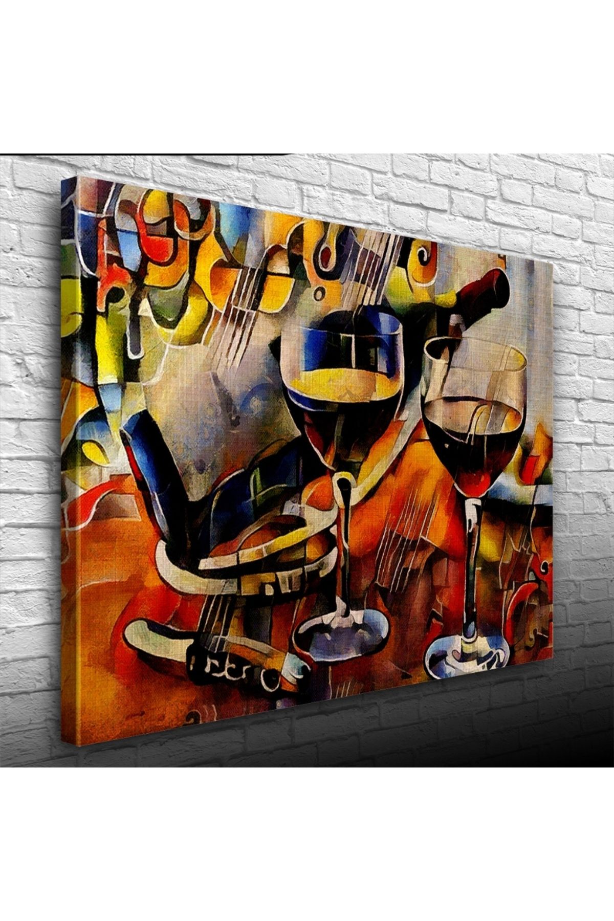 pazarella Şarap Şişesi ve Kadehler Kanvas Tablo 50 x 70