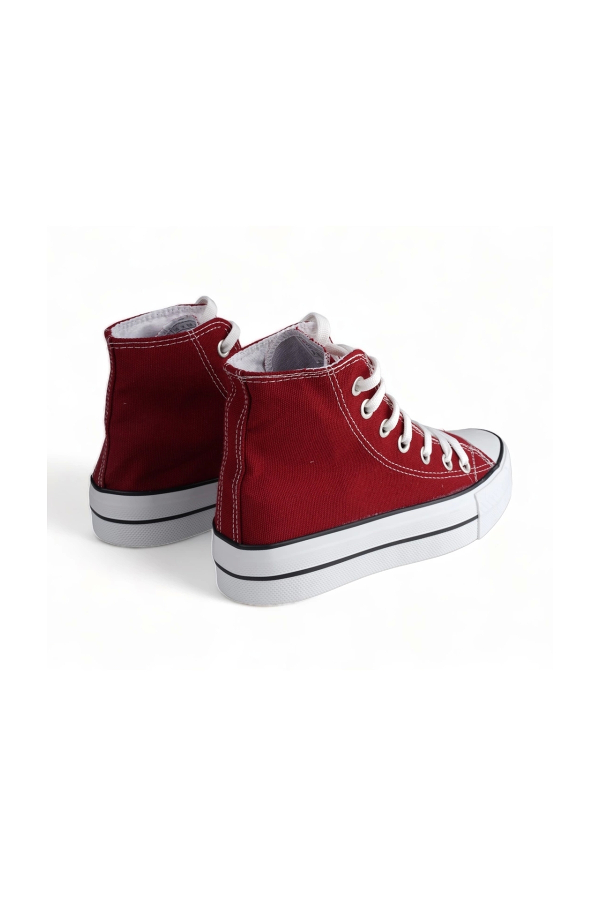 Melen Shoes Skystride Bordo Kalın Tabanlı Boğazlı Keten Kadın Sneaker Spor Ayakkabı görsel 5