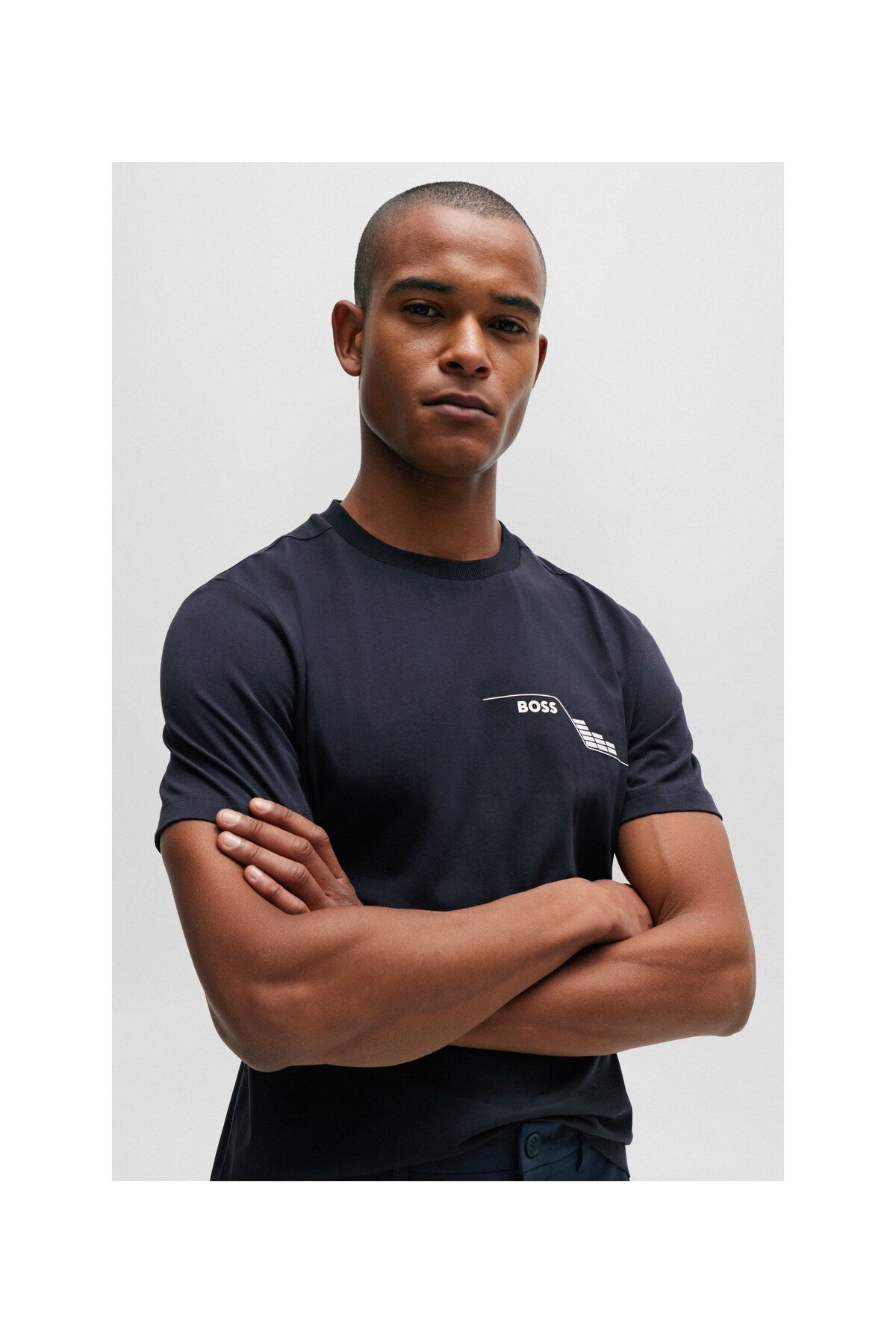تی شرت آبی مردانه یقه دوچرخه و پنبه الگوی فصلی T Shirt BOSS