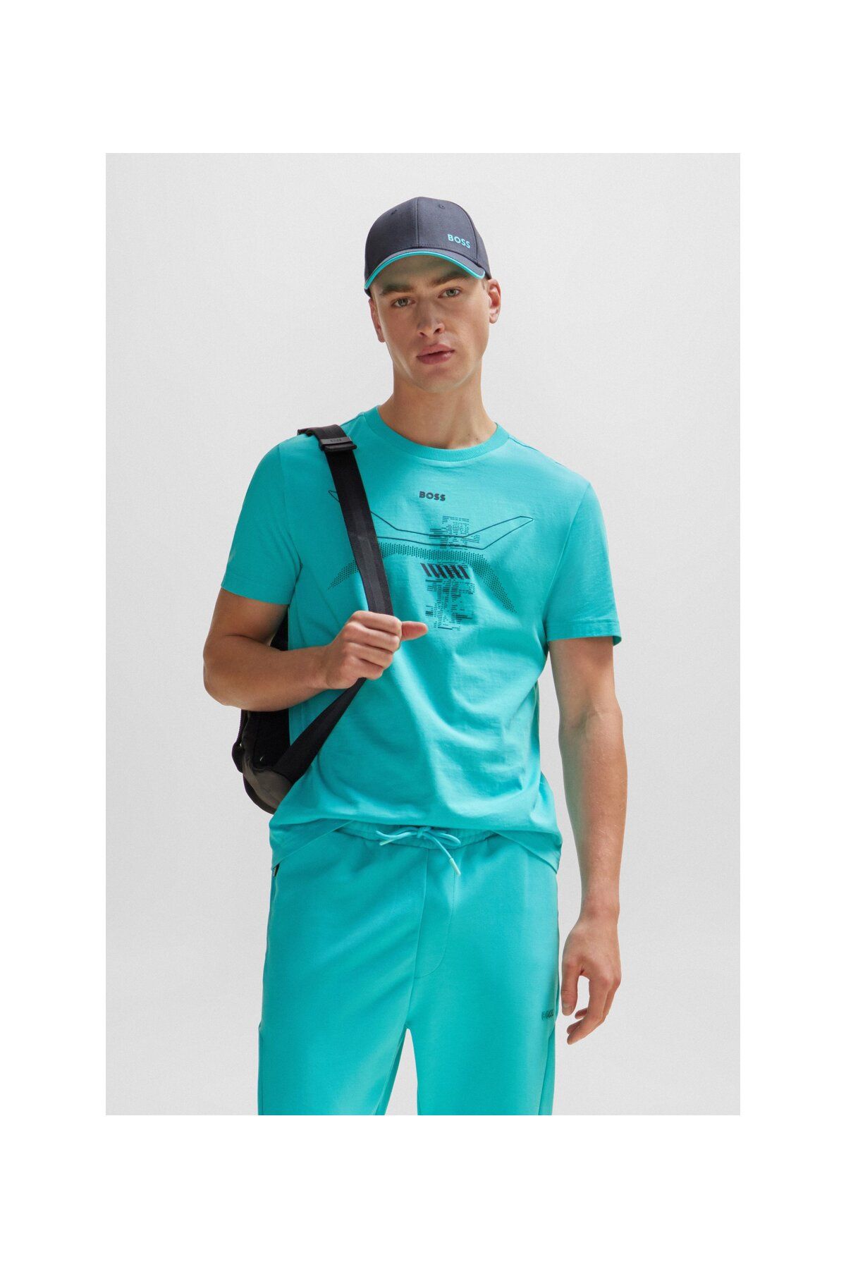تی شرت سبز مردانه یقه دوچرخه و پنبه الگوی فصلی T Shirt BOSS