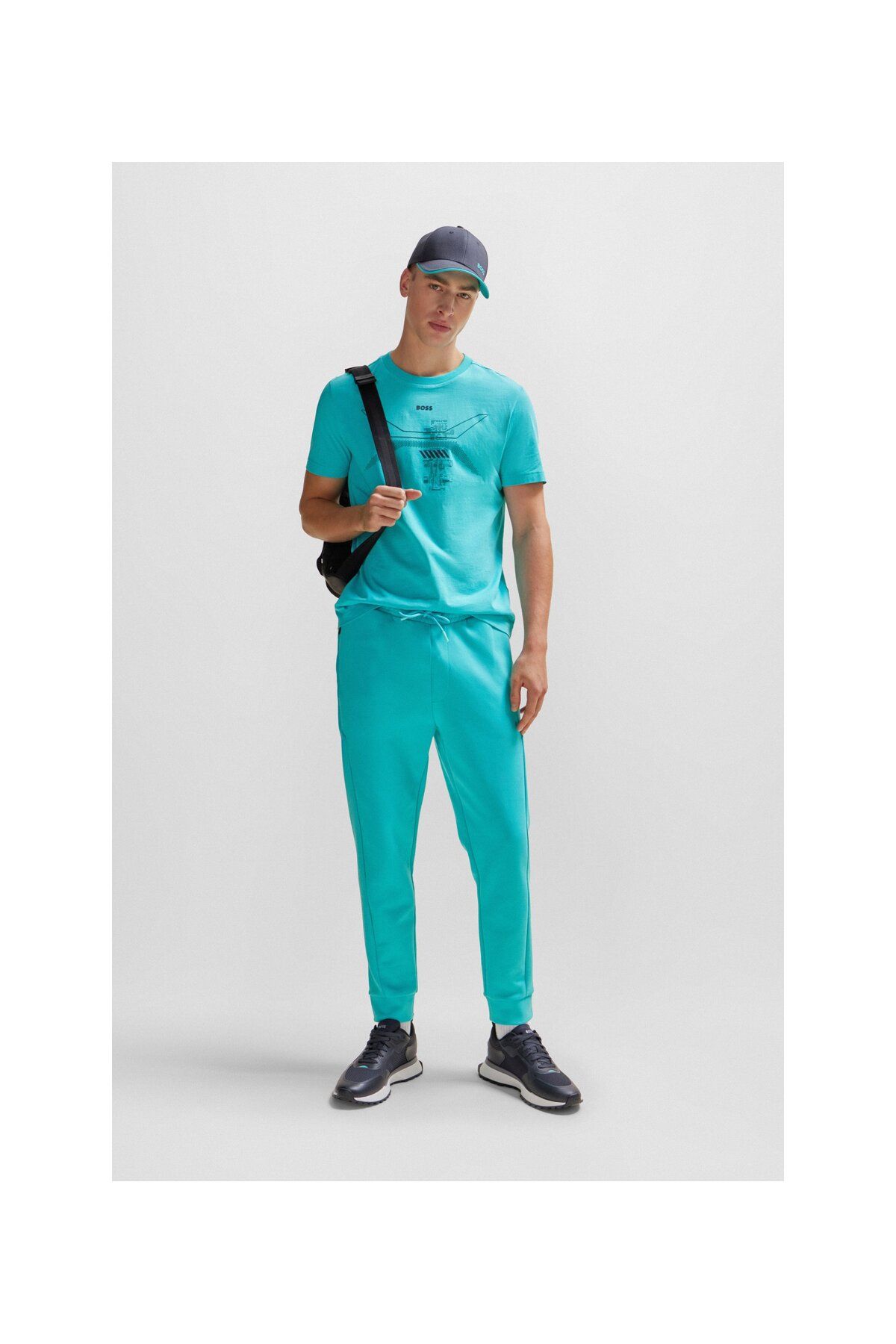 تی شرت سبز مردانه یقه دوچرخه و پنبه الگوی فصلی T Shirt BOSS