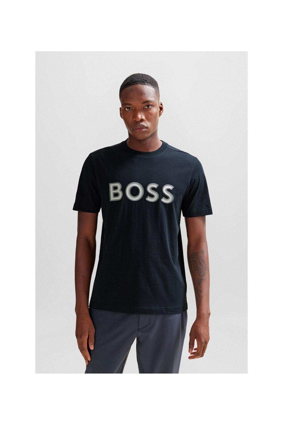 BOSS-Logo Printed Regular Cut Cotton Combed T-Shirt 1