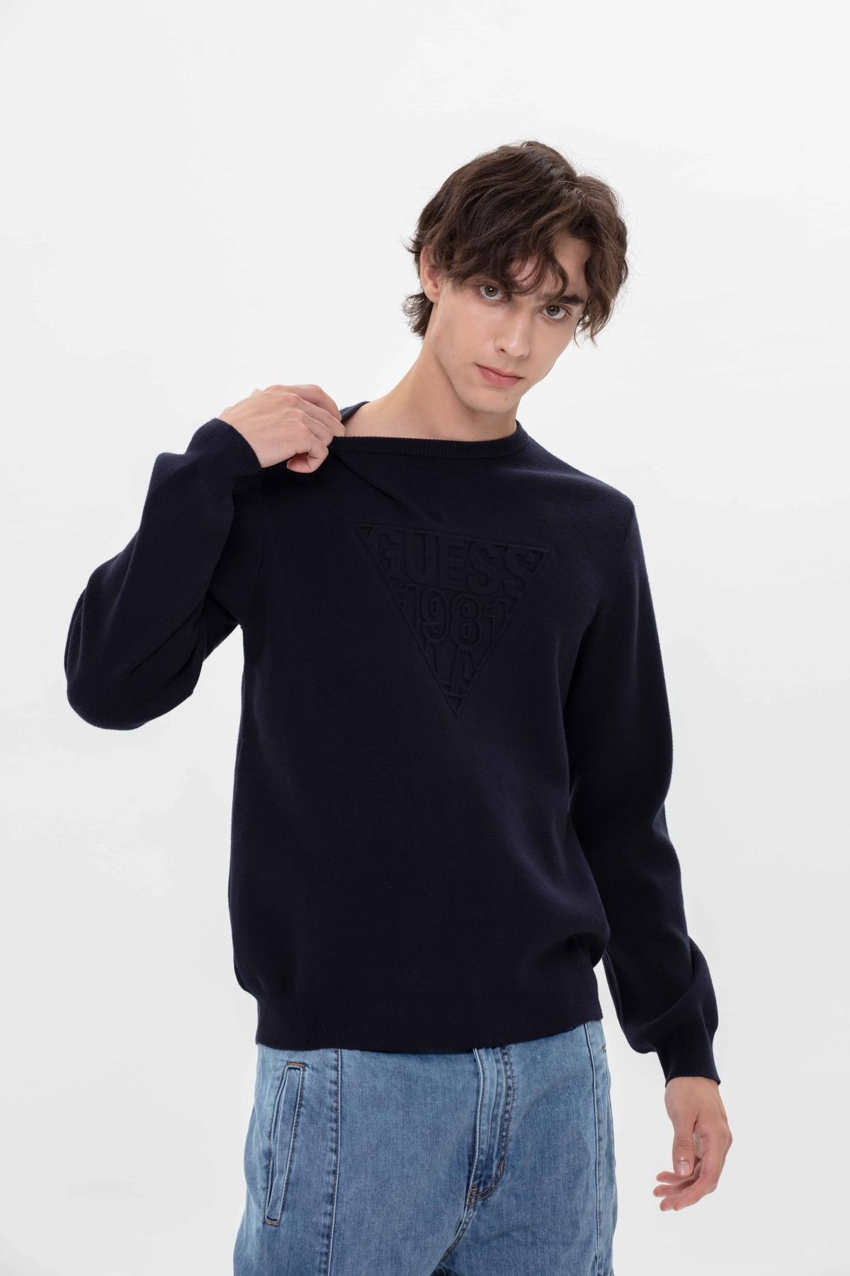 پلیور آبی مردانه لباس بافتنی ویکتور اورجینال Guess