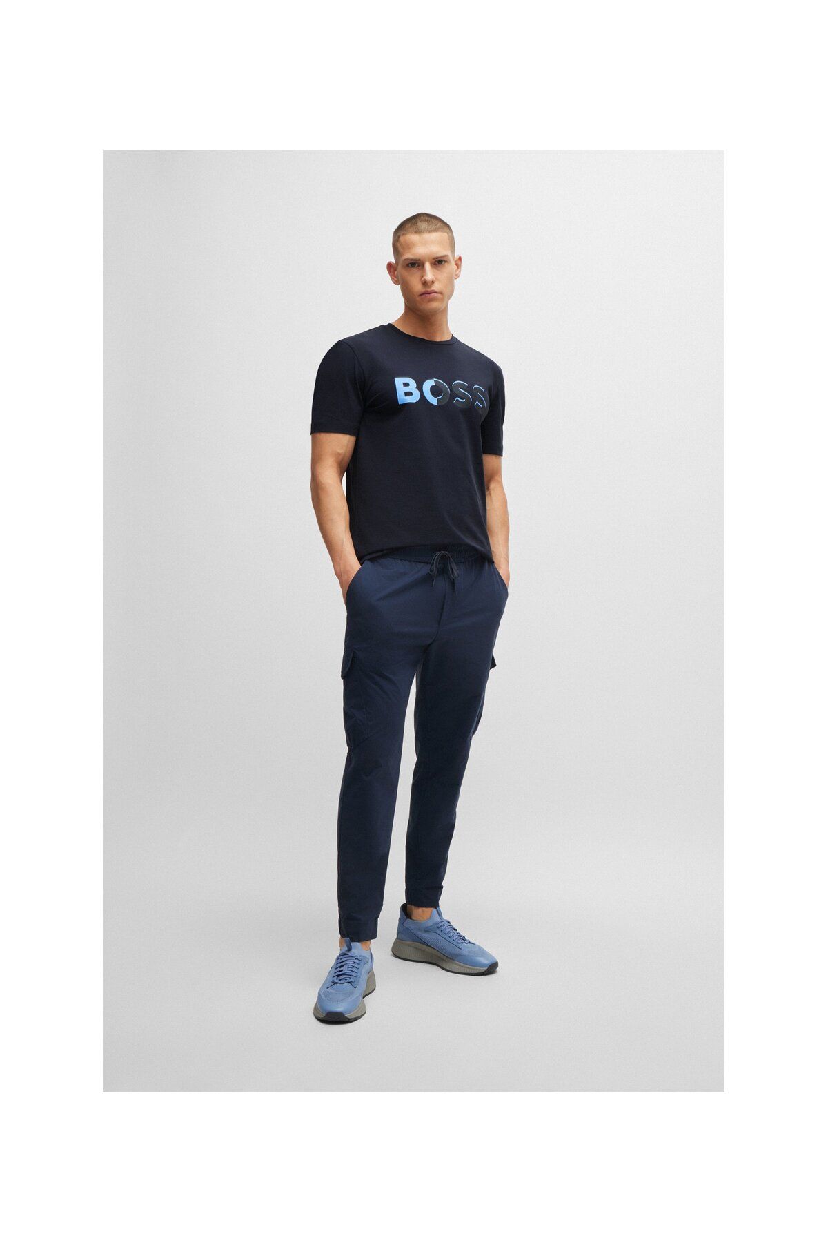 تی شرت مردانه لوگو نشان داده شده پنبه انعطاف پذیر دوتایی T SHIRT BOSS