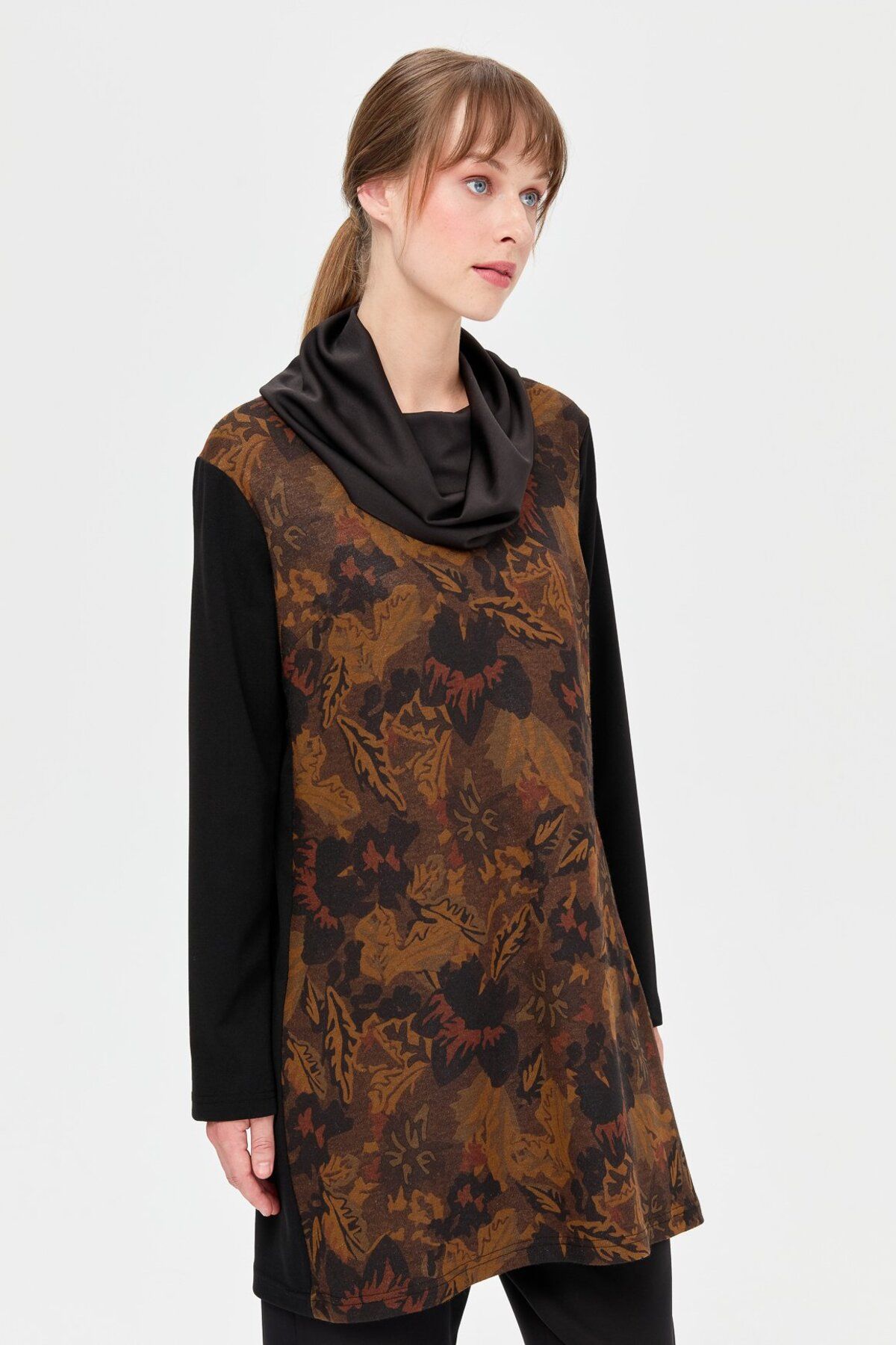Esswaap-Khaki Color Leaf Patterned Degaje Tunic 3