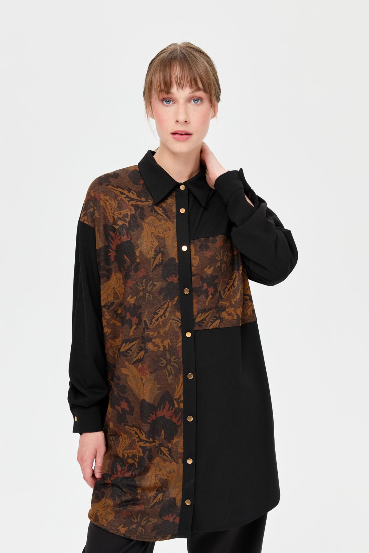 Esswaap-Khaki Tunic - Comfortable Fit, Leaf Pattern 3
