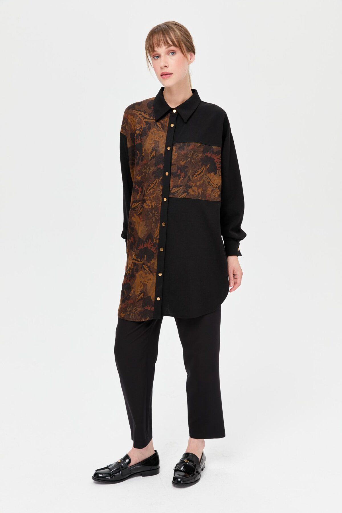 Esswaap-Khaki Tunic - Comfortable Fit, Leaf Pattern 2