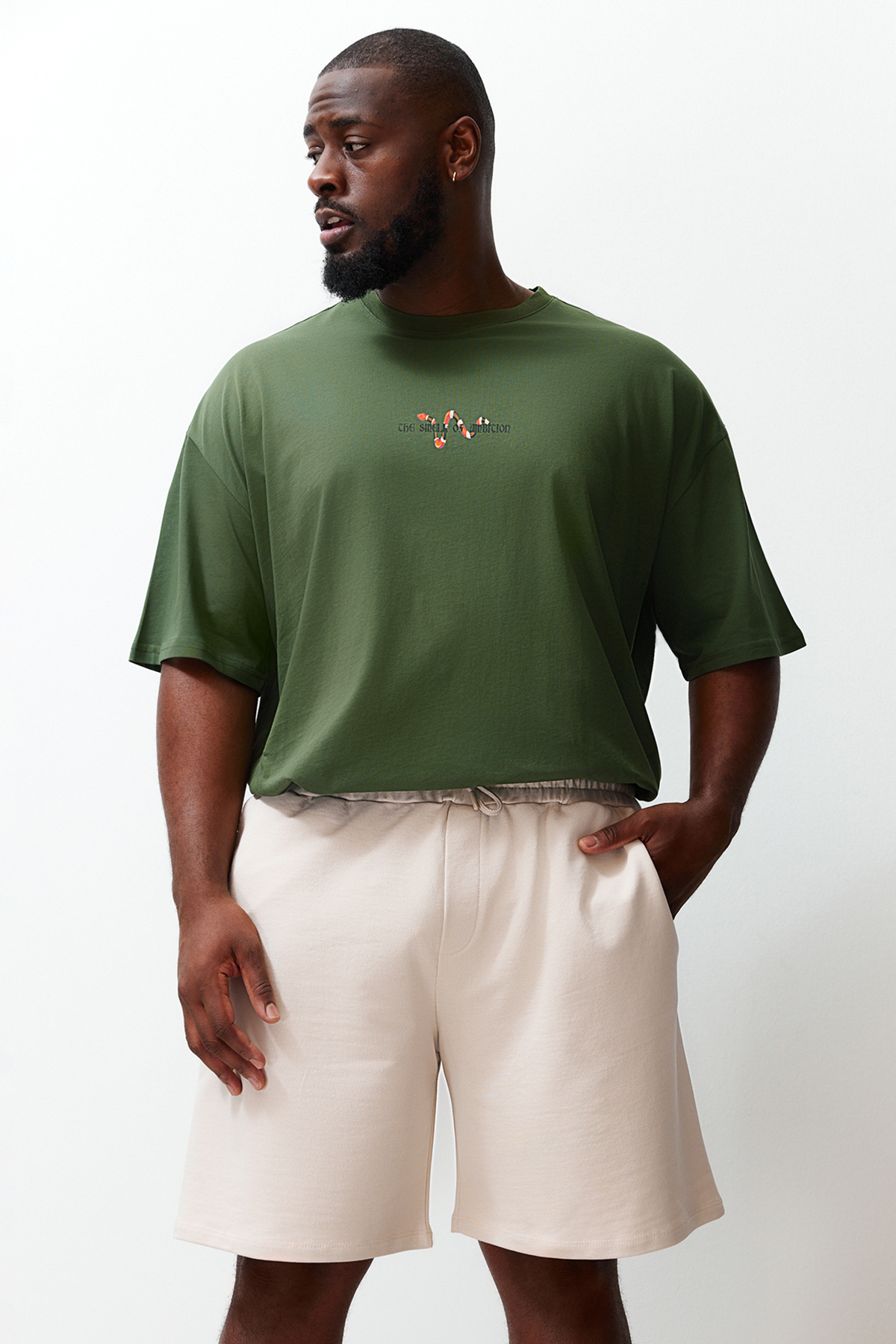 Trendyolmilla  Büyük Beden Taş Regular/Normal Kesim Rahat %100 Pamuklu Basic Şort TMNSS24AP00001 - Görsel 2