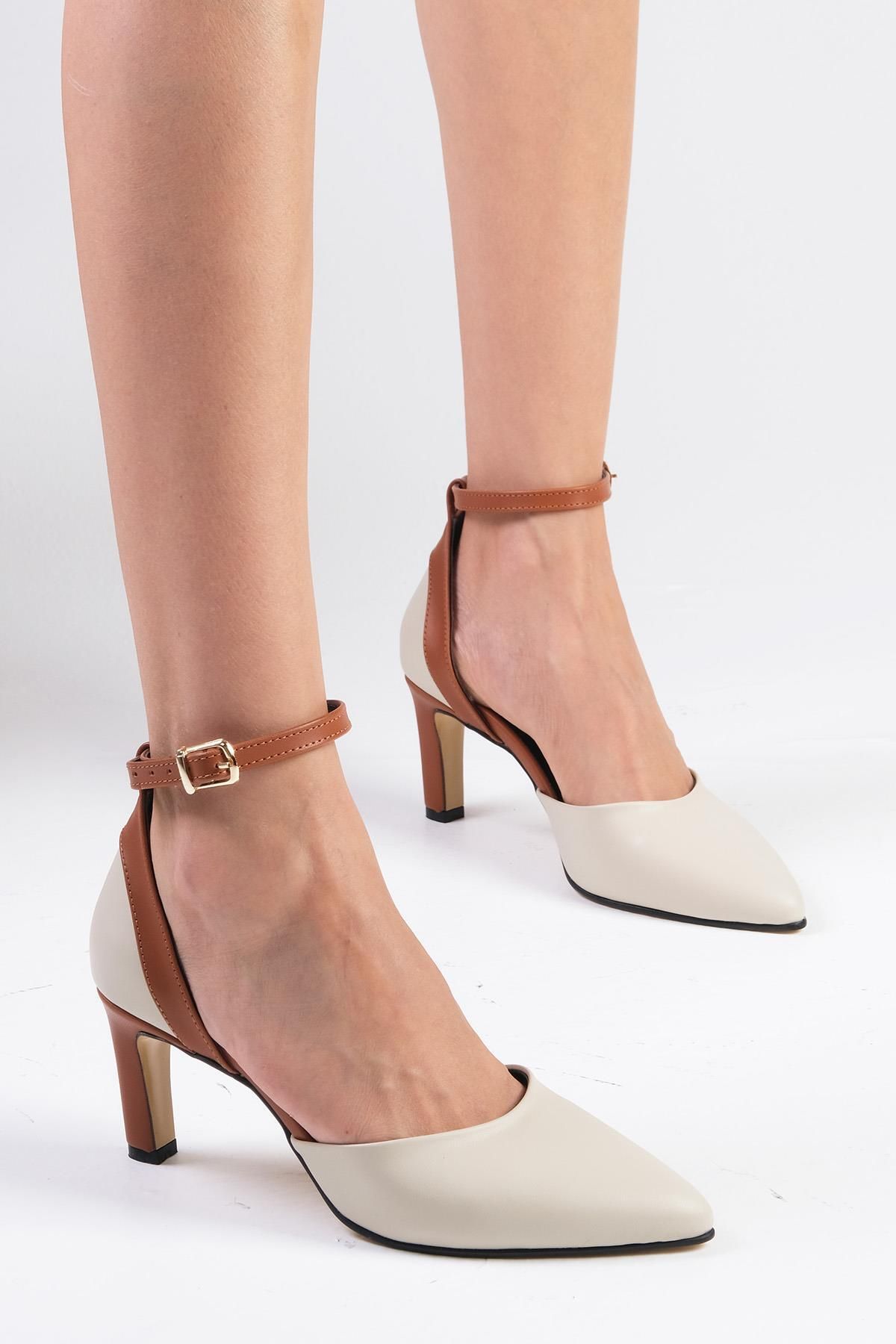 کفش پاشنه کلاسیک نود زنانه LUNA BEIGE COLUM TAPE BAIGH های Mio Gusto
