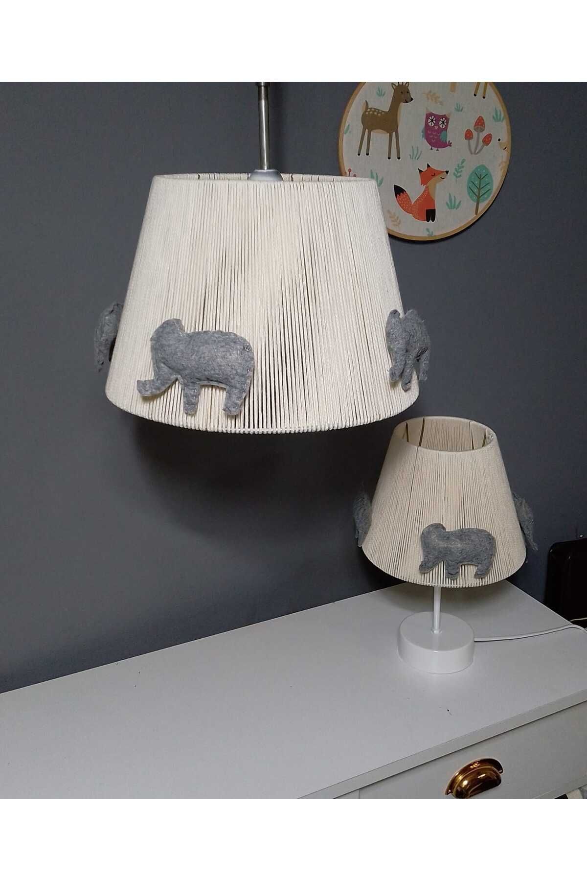 poplinhome-Ecru Macrame - Children's and Baby's Chandelier Lampshade Set, Fluffy Elephant 4
