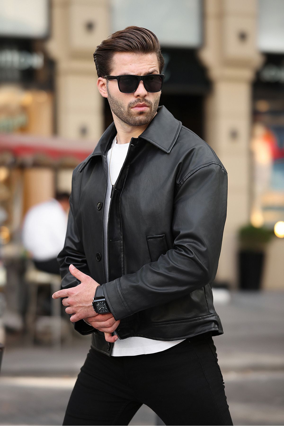 Premium Kalite Su Itici Oversize Siyah Erkek Deri Ceket Rahat Kalıp, Trendy,cepli