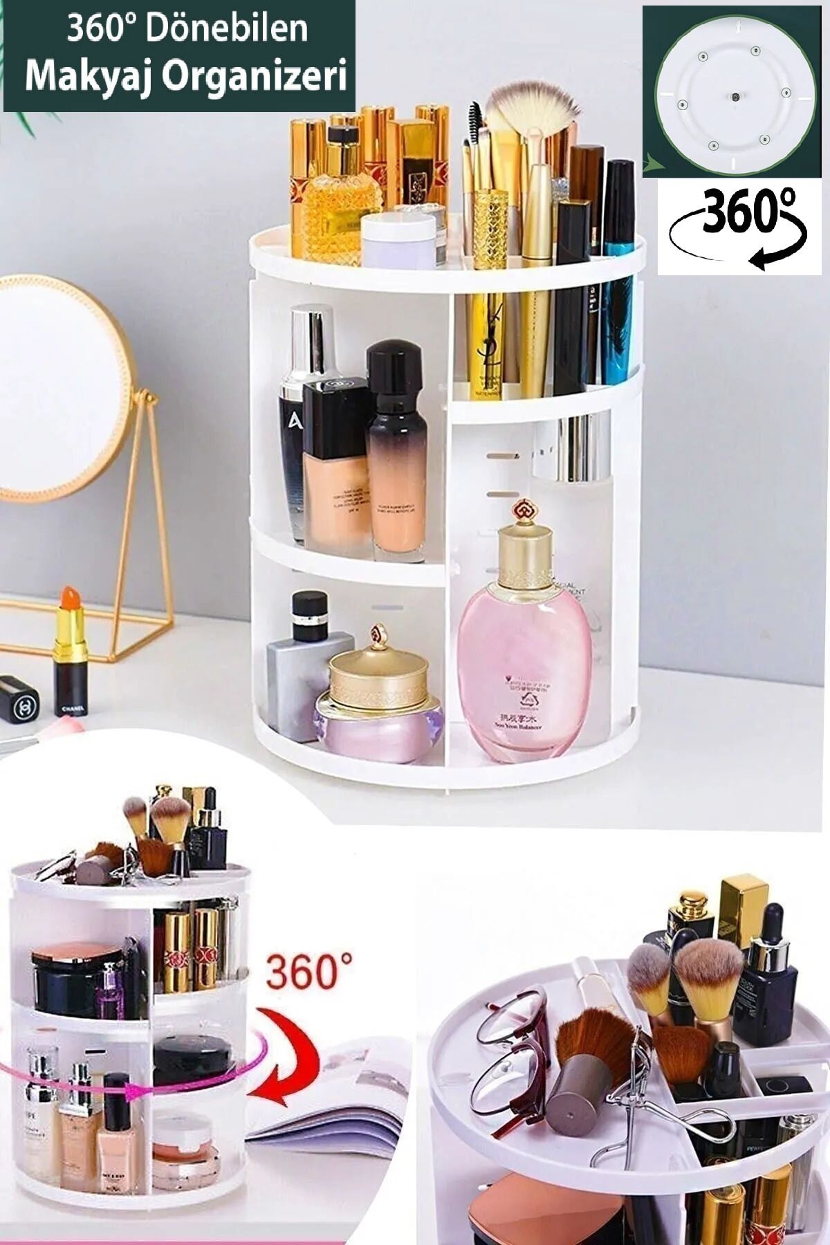 CocoVia Organizator De Machiaj Alb La 360 De Grade - Rotativ - One Size