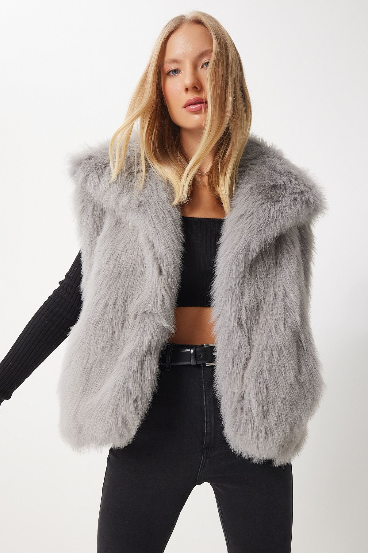 Gray faux fur vest clearance