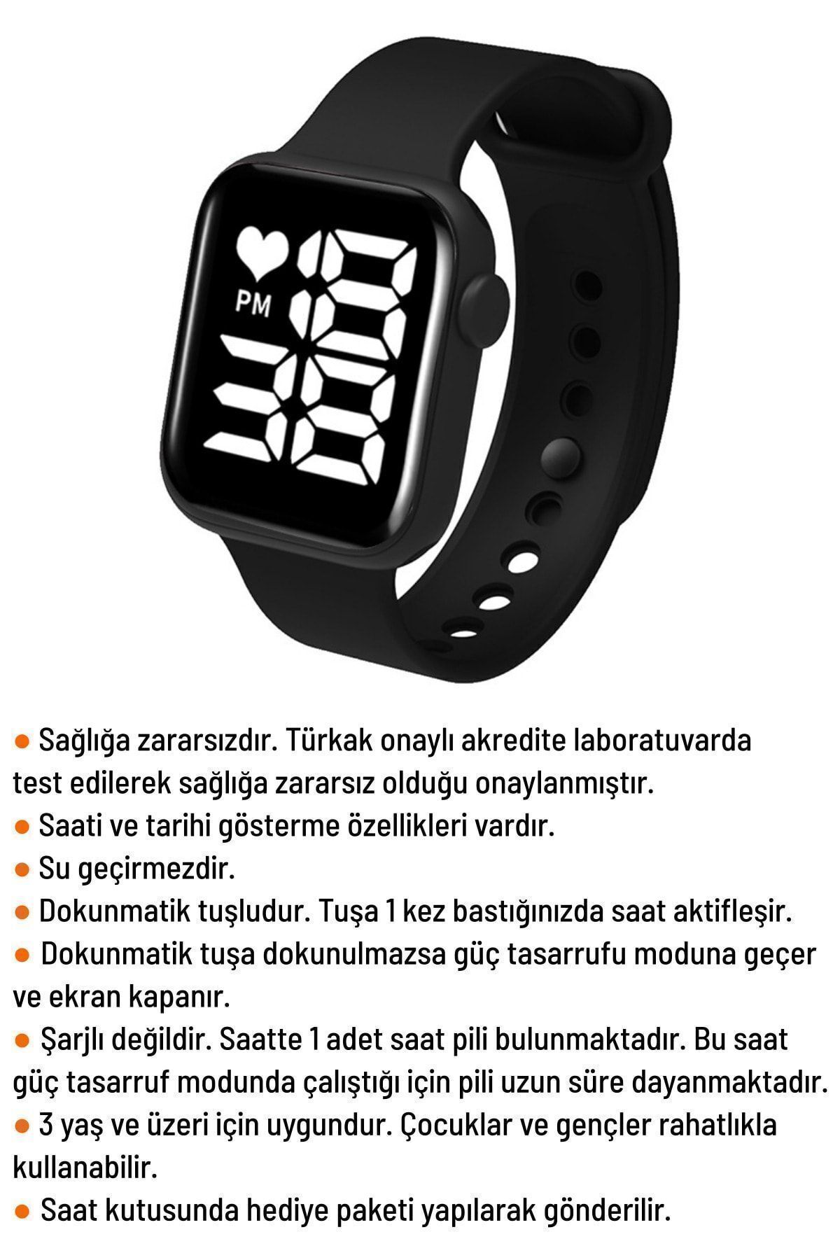 Q-TİME-Waterproof Digital Children's and Teenager's Watch with Touch Button LED Display (Black) Not Smart Watch 3