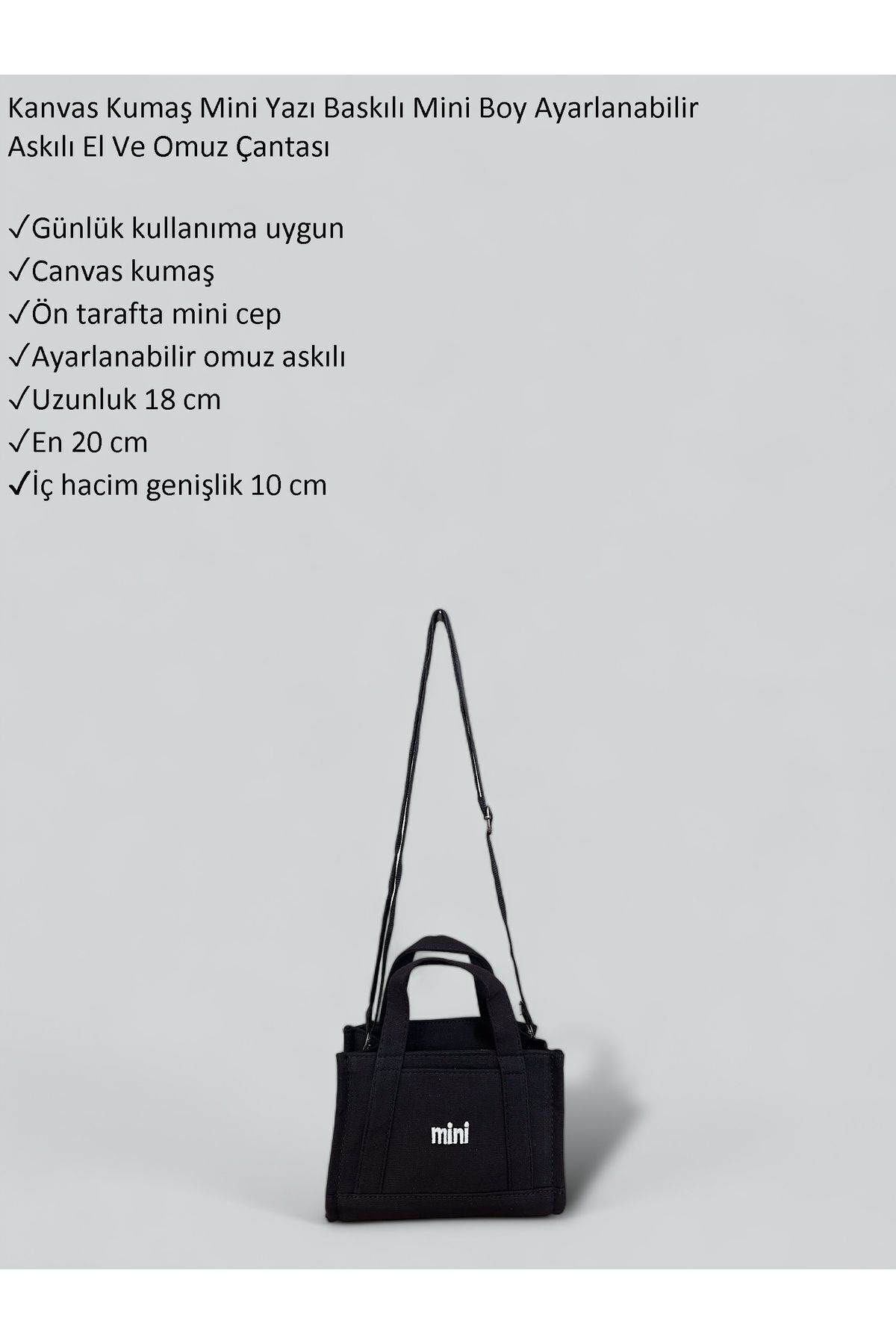 gabies-Black Mini Canvas Bag - Adjustable Strap, Text Printed, Hand and Shoulder Carrying Option 4