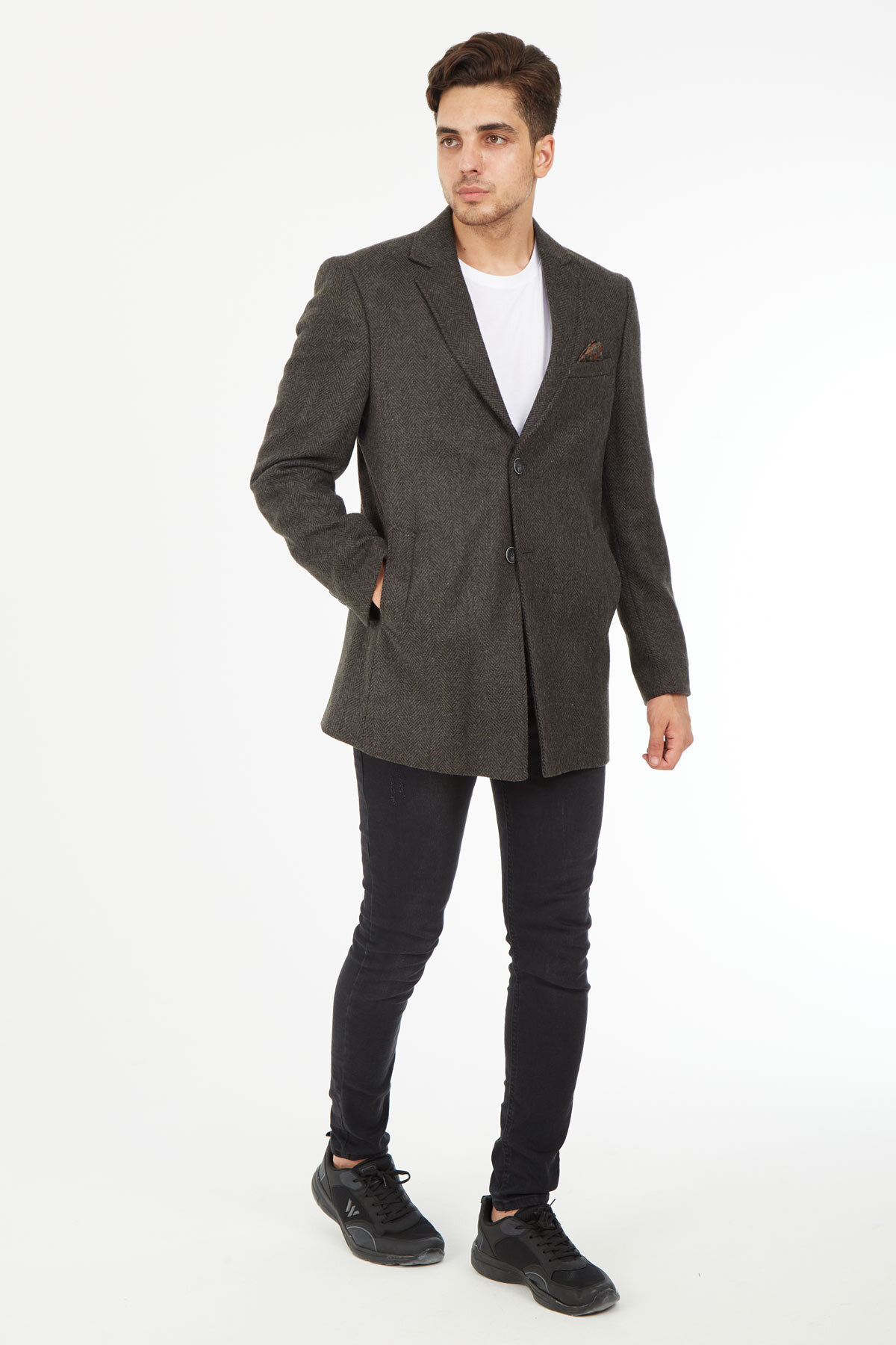 SPOSO  Slim Fit Ceket Yaka Balıksırtı Kısa Palto - Görsel 2