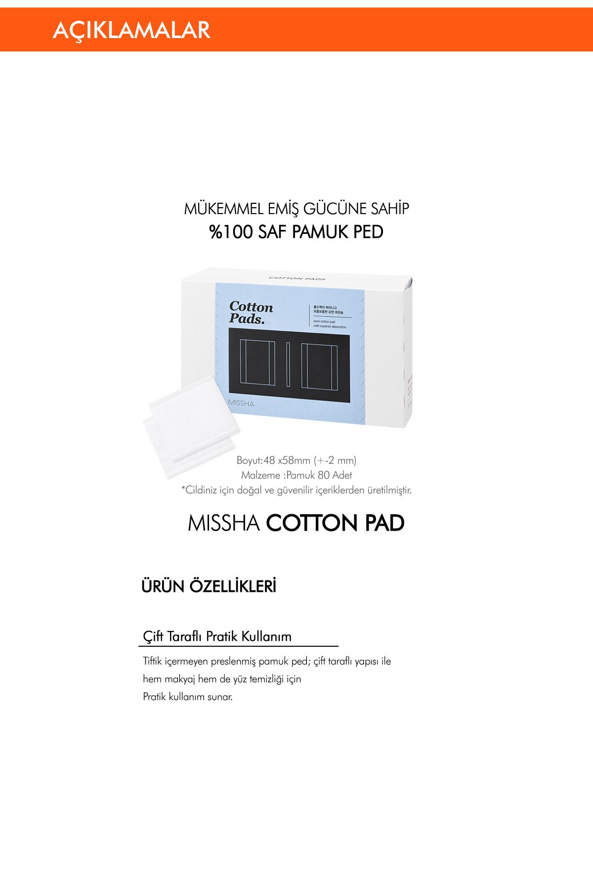 Ürün Emmeyen Dayanıklı Pamuk %100 Pamuk Pedleri Cotton Pads (80Adet)