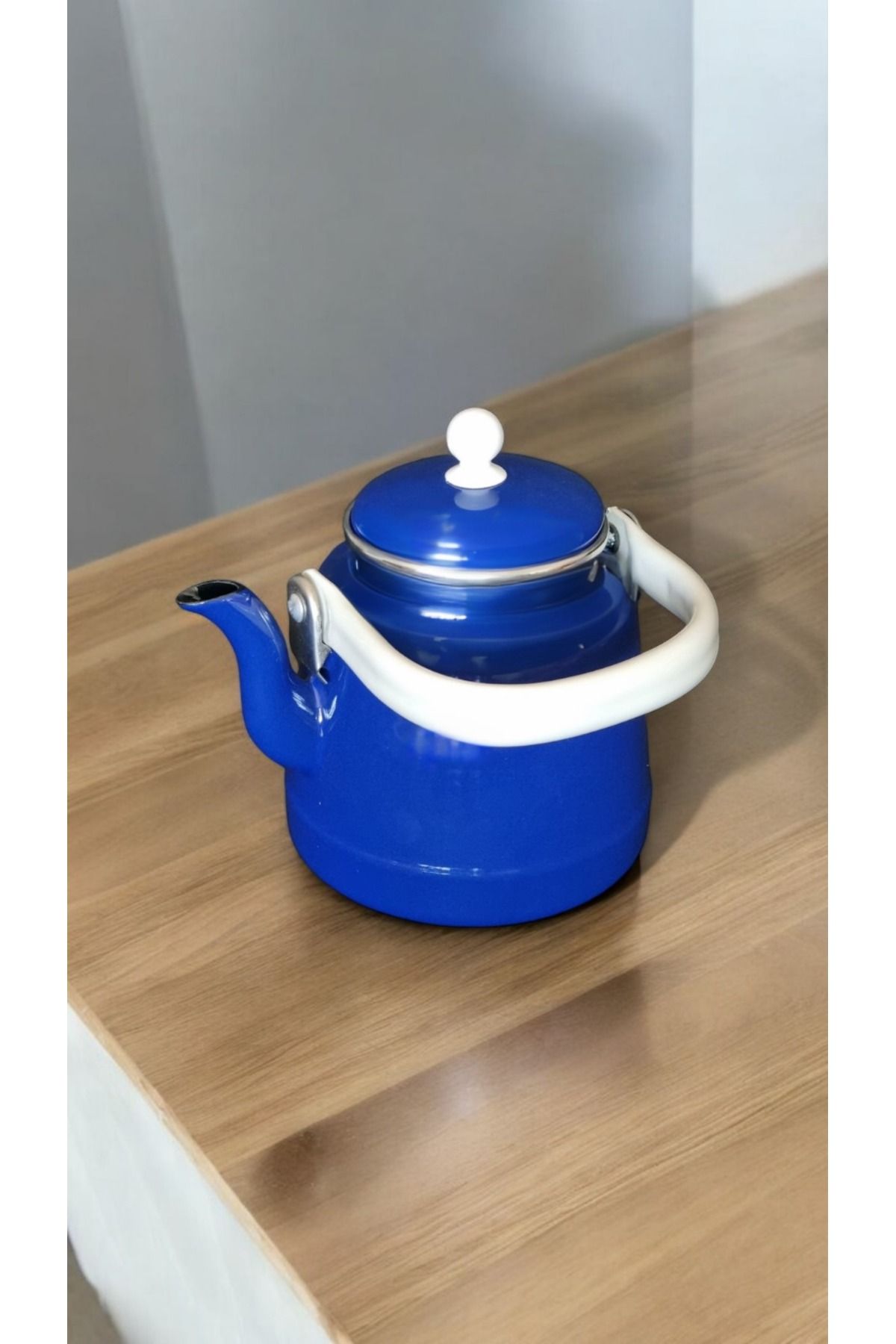 Emaye Çaydanlık 1,5 Litre Tekli Üstten Tutmalı Çinko Bitki Çayı Demliği Lacivert