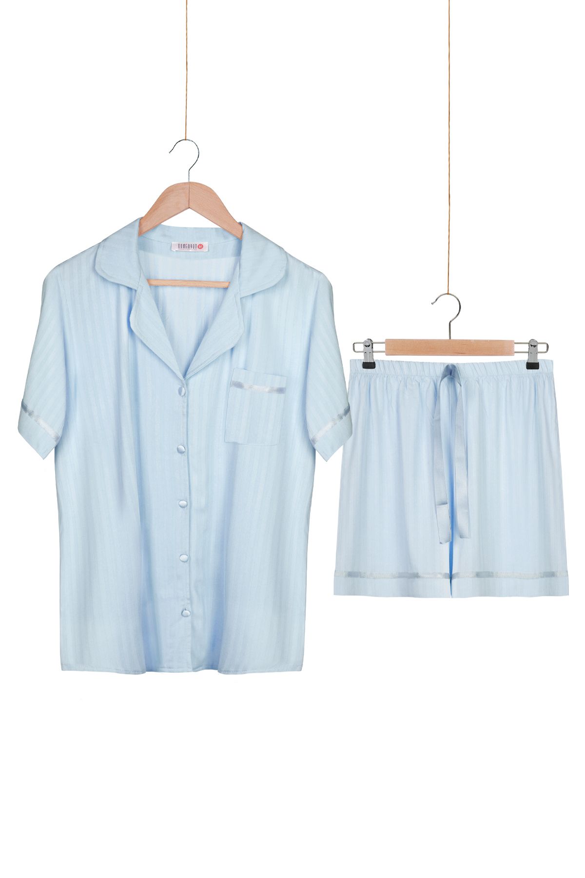 Dominant-100% Woven Poplin Viscose Shortcut Buttoned Shorts Set 1