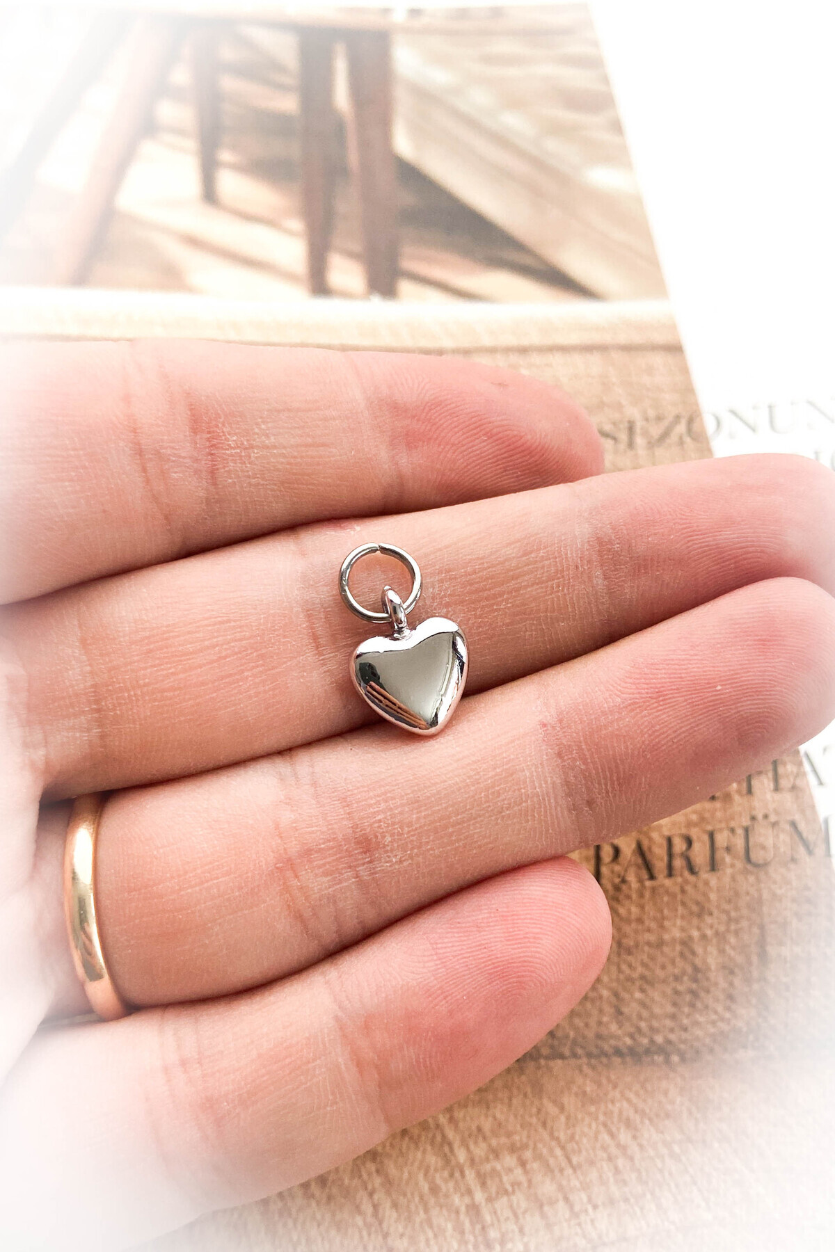 roshel Rodyum Kaplama Kalp Model Kolye Ucu