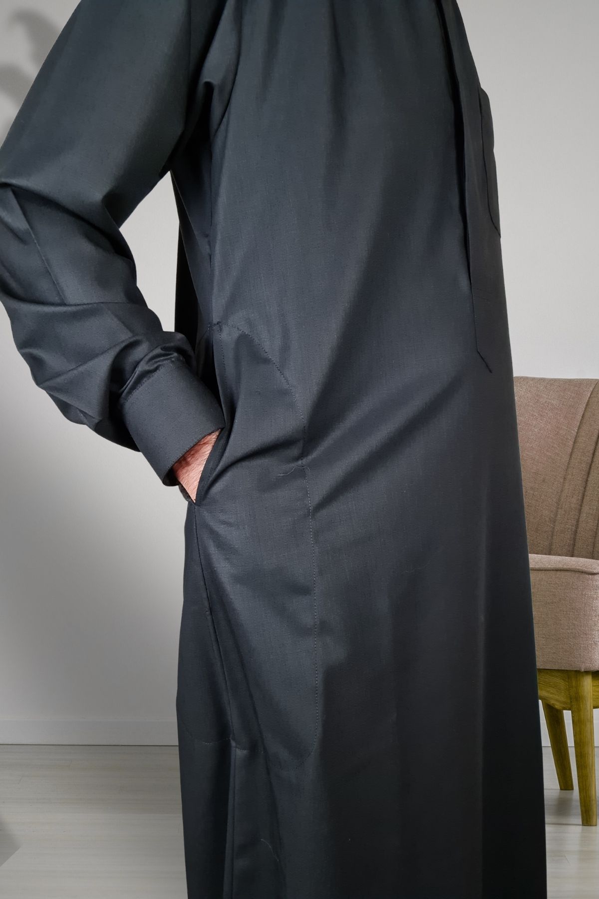 Royal Attire-Hajj Umrah Clothes - Prayer Cubic with Hidden Button and Long Sleeve Detail, Buttoned Pocket 4